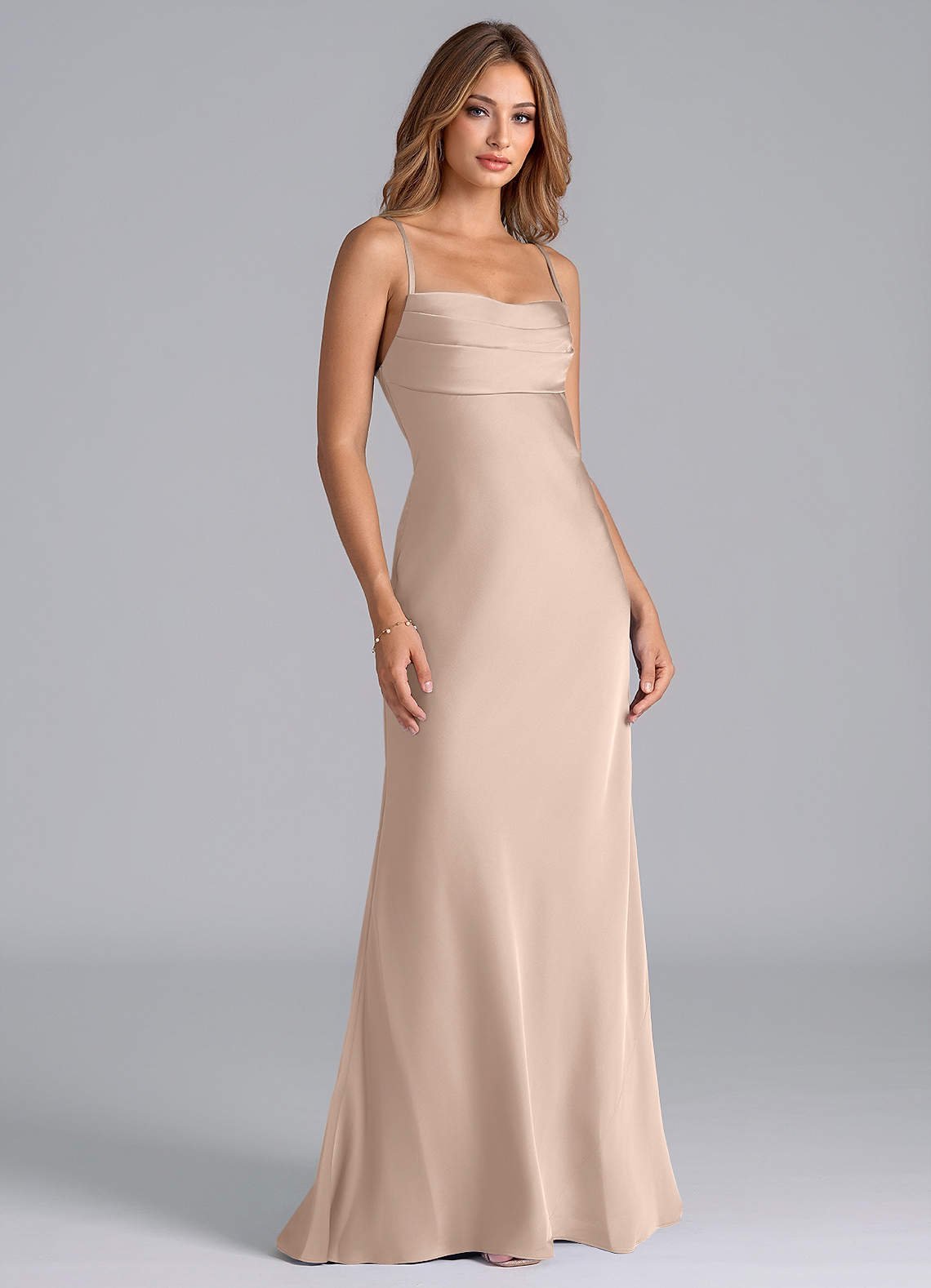 Seema Mermaid Cowl-Neck Stretch Satin Bridesmaid Dress in English Rose