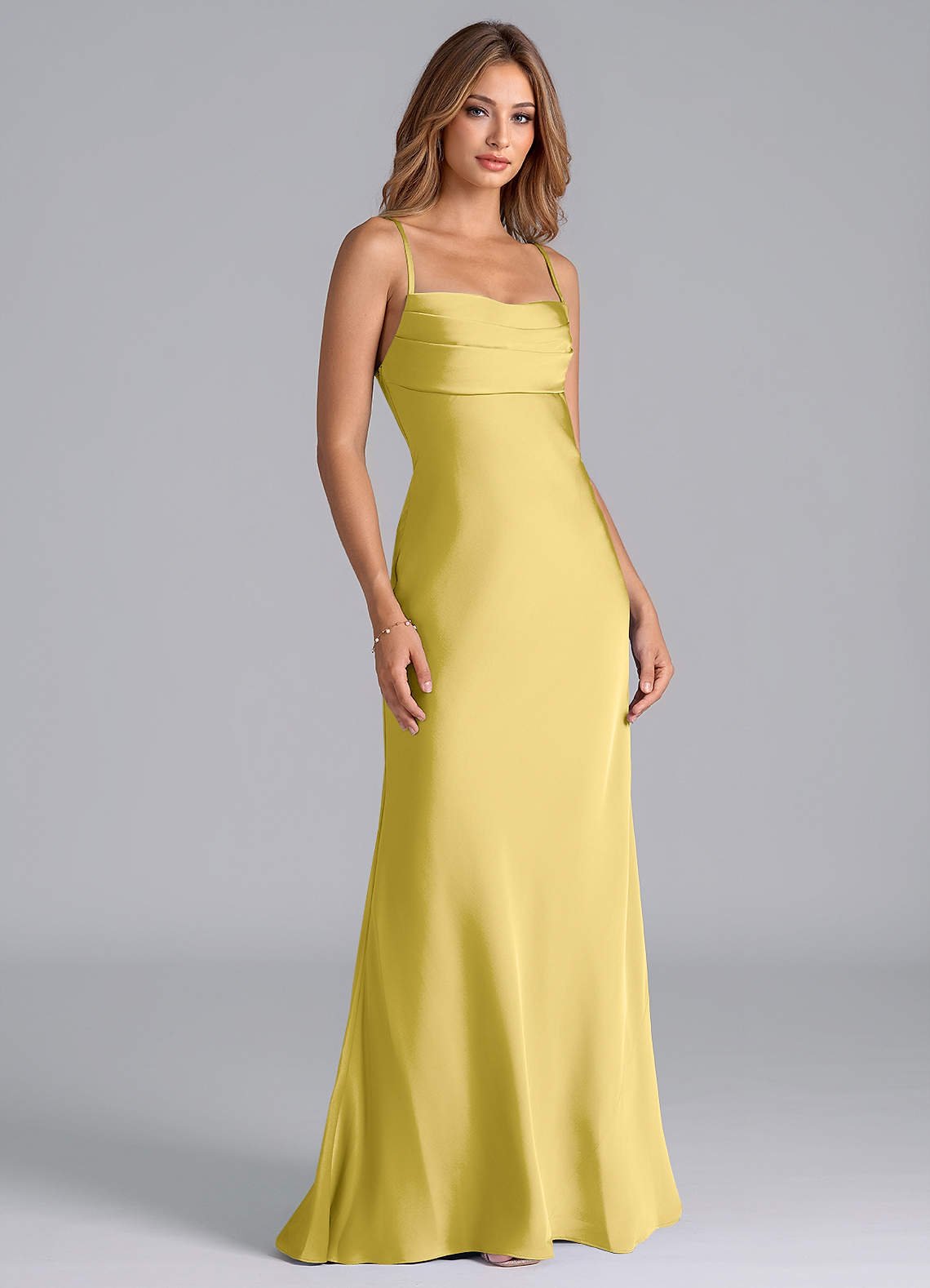 Seema Mermaid Cowl-Neck Stretch Satin Bridesmaid Dress in Canary