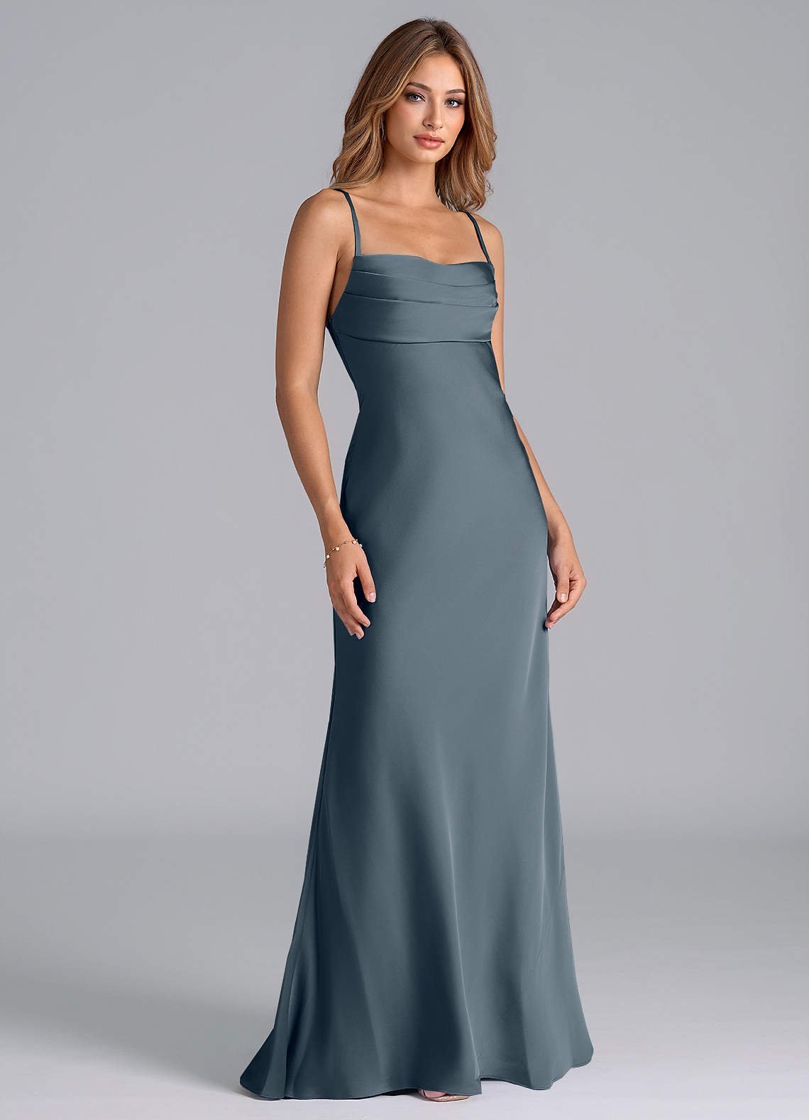Seema Mermaid Cowl-Neck Stretch Satin Bridesmaid Dress in Twilight