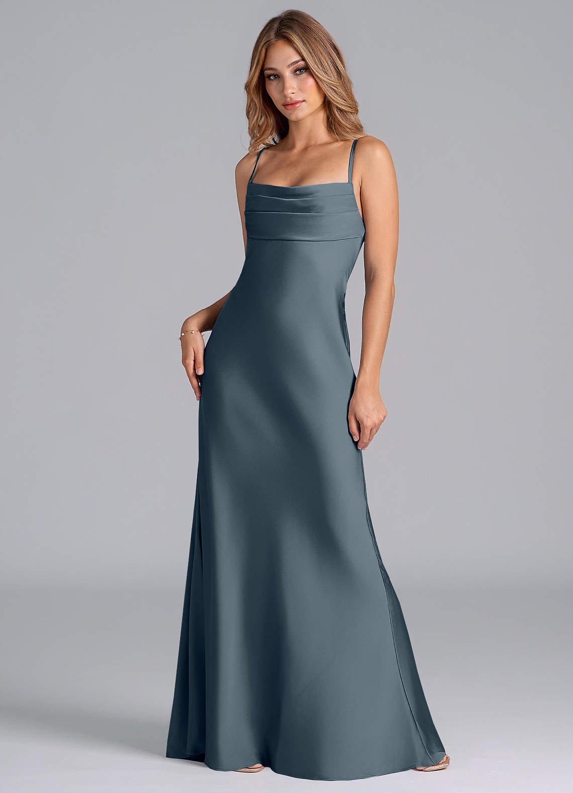 Seema Mermaid Cowl-Neck Stretch Satin Bridesmaid Dress in Twilight