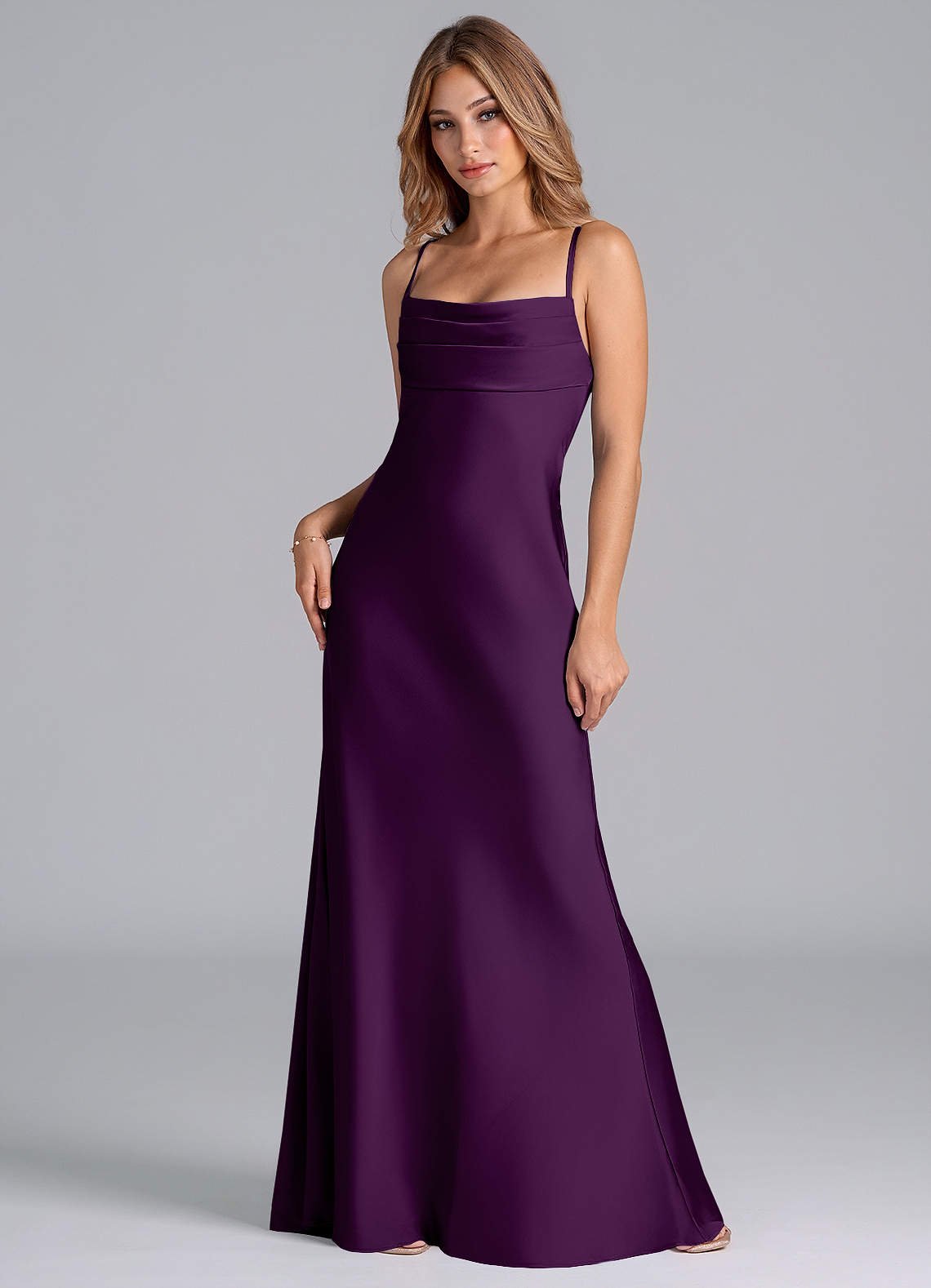Seema Mermaid Cowl-Neck Stretch Satin Bridesmaid Dress in Grape