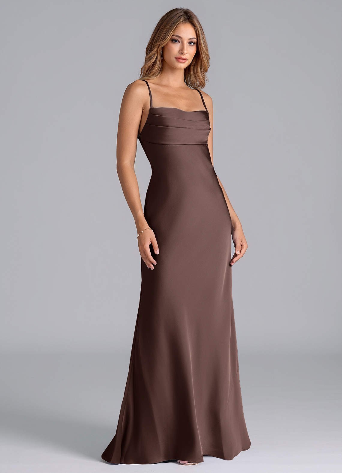 Seema Mermaid Cowl-Neck Stretch Satin Bridesmaid Dress in Ganache