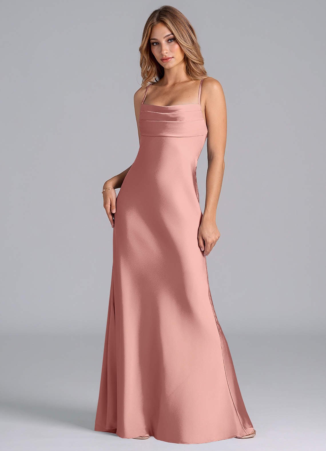 Seema Mermaid Cowl-Neck Stretch Satin Bridesmaid Dress in Rosette