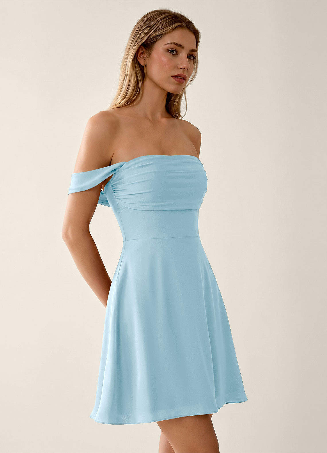 Sidonie A-Line Off-the-Shoulder Satin Prom Dress in Sky Blue
