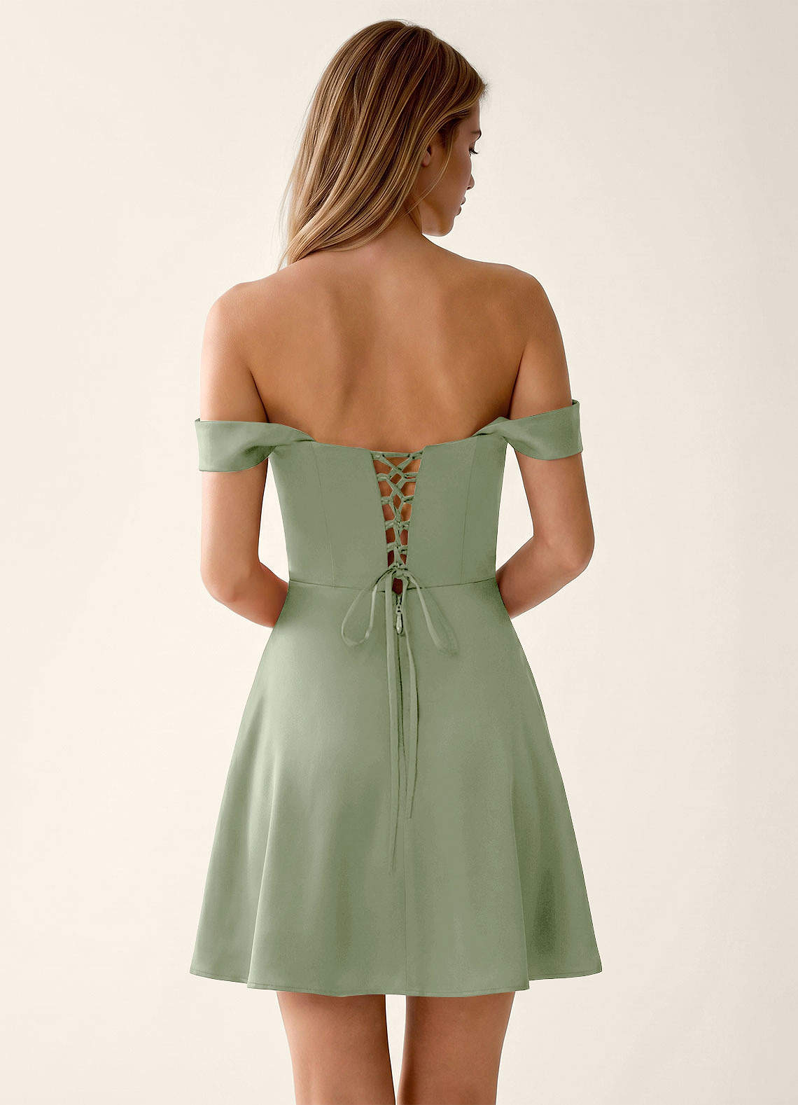 Sidonie A-Line Off-the-Shoulder Satin Prom Dress in Light Green