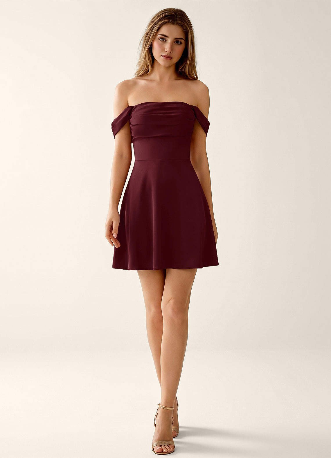 Sidonie A-Line Off-the-Shoulder Satin Prom Dress in Cabernet