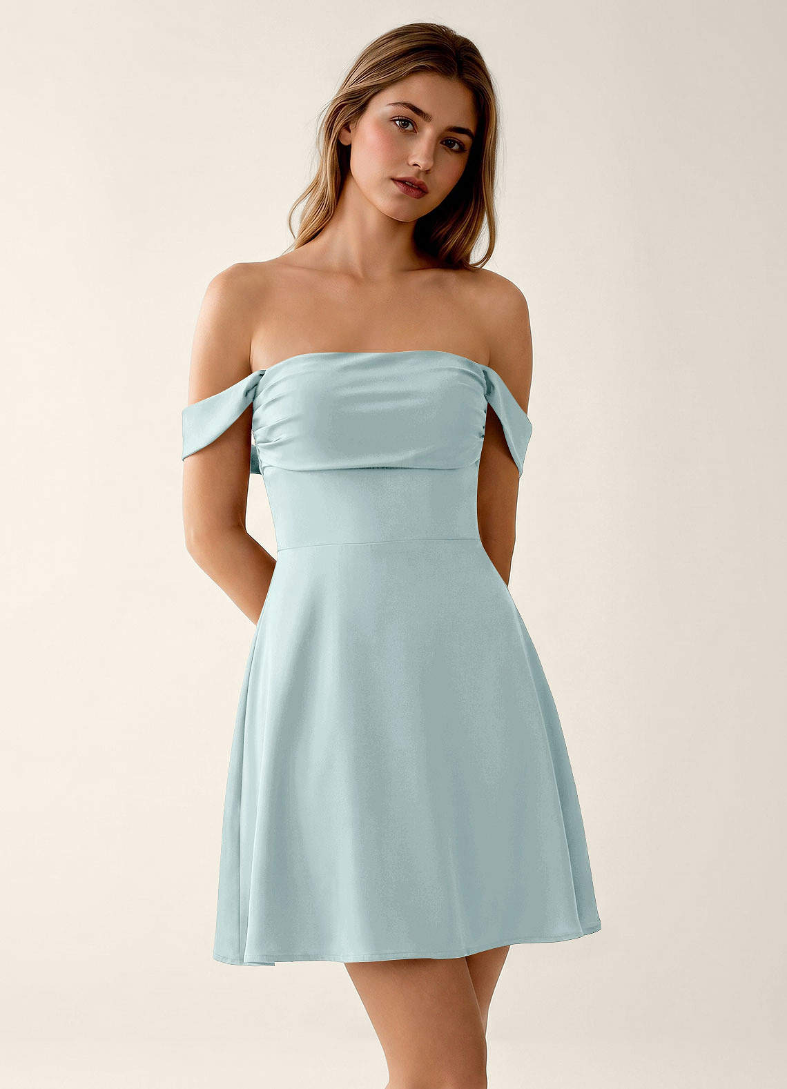 Sidonie A-Line Off-the-Shoulder Satin Prom Dress in Dusty Sage