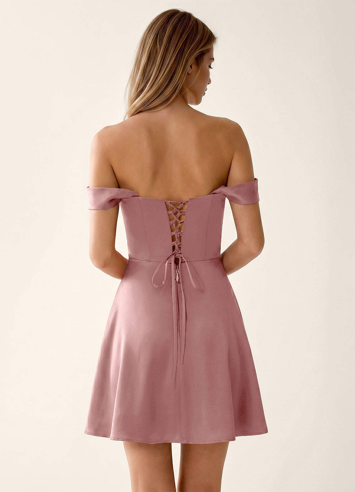 Sidonie A-Line Off-the-Shoulder Satin Prom Dress in Light Pink