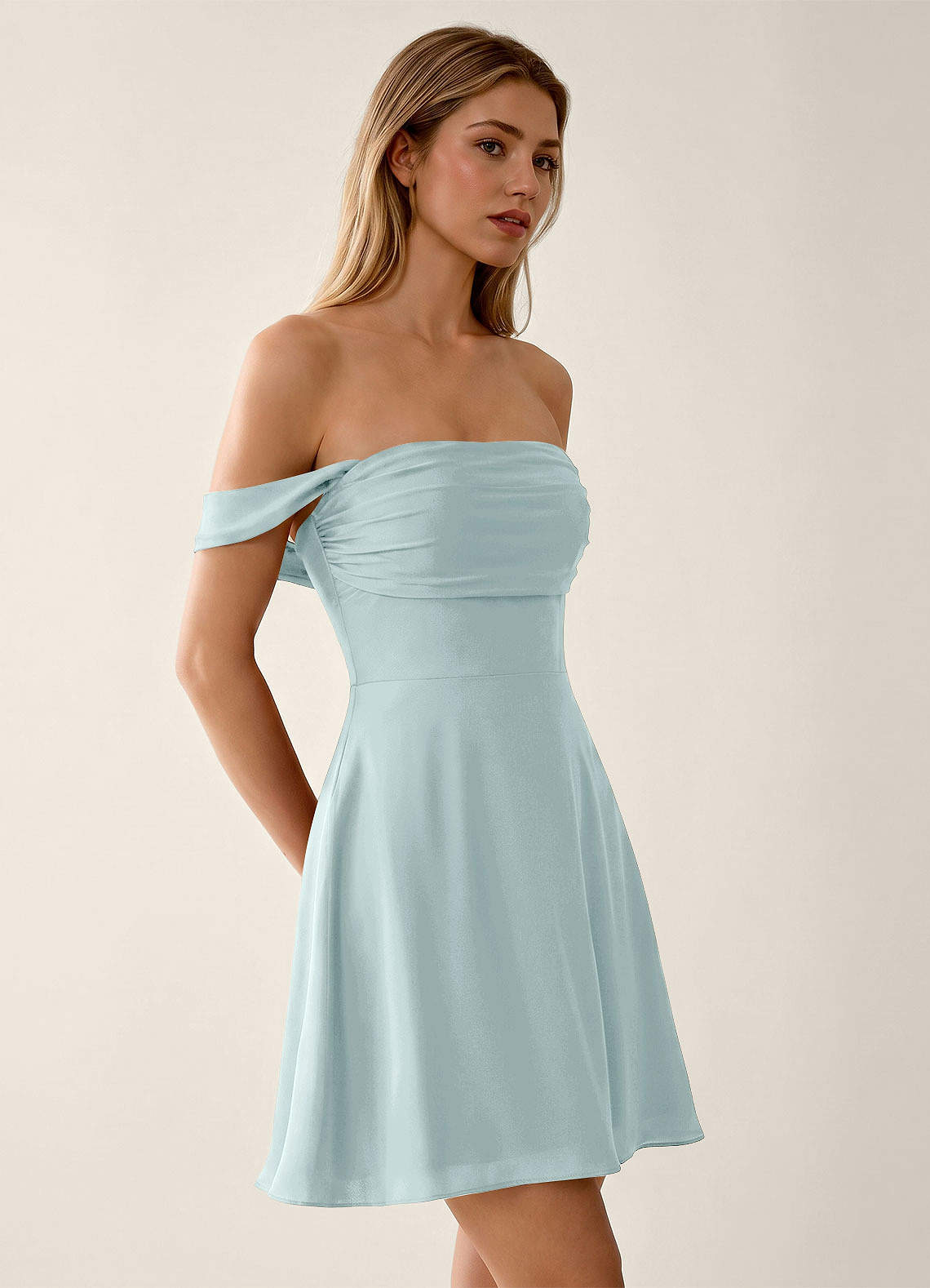 Sidonie A-Line Off-the-Shoulder Satin Prom Dress in Mist