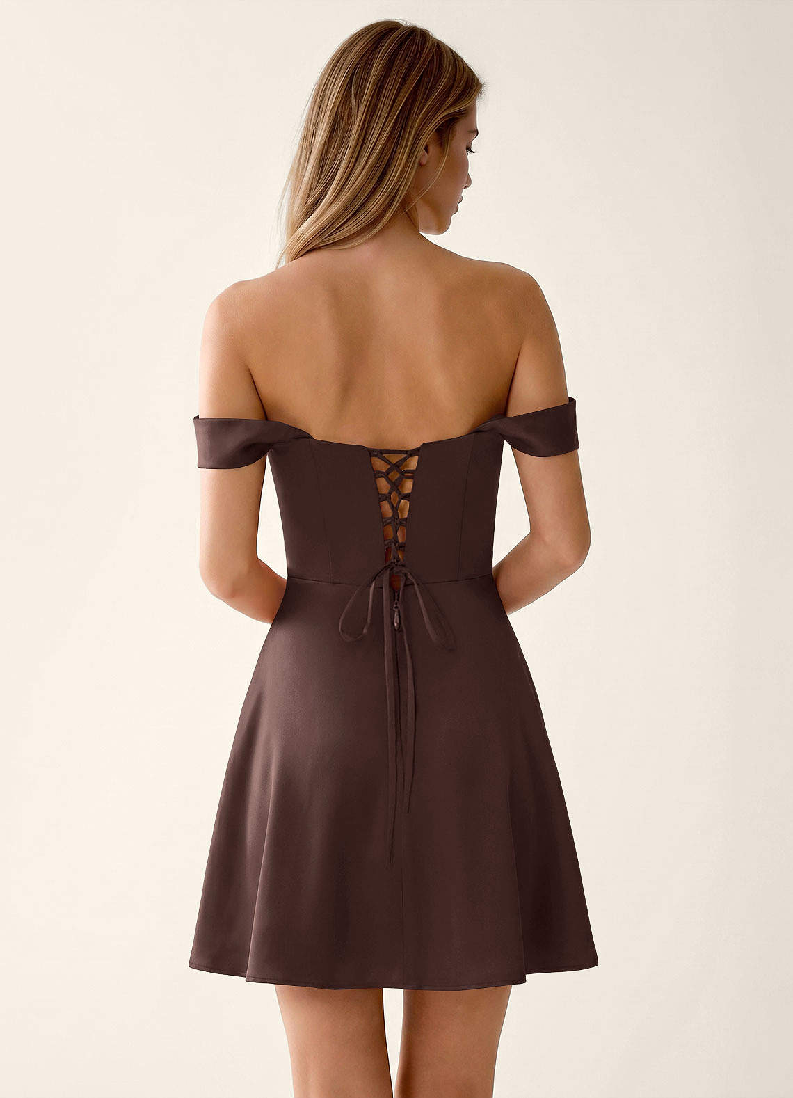 Sidonie A-Line Off-the-Shoulder Satin Prom Dress in Ganache