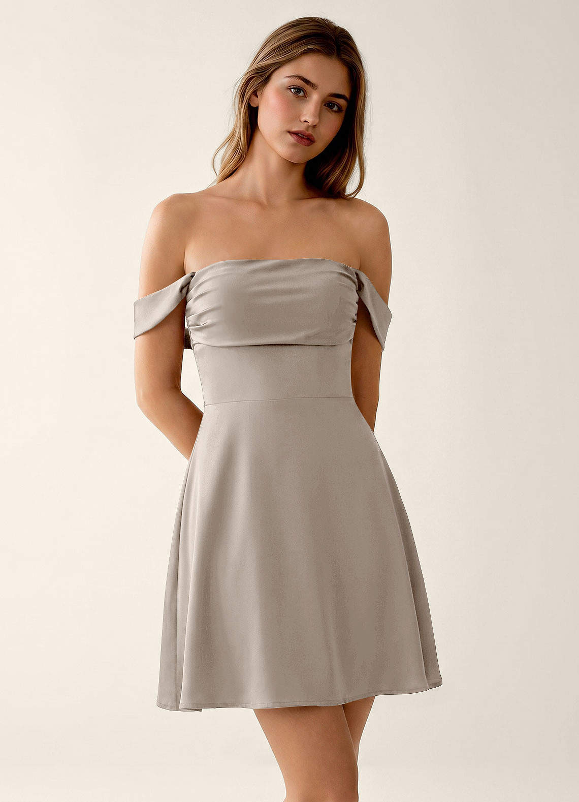 Sidonie A-Line Off-the-Shoulder Satin Prom Dress in Dusty Sage