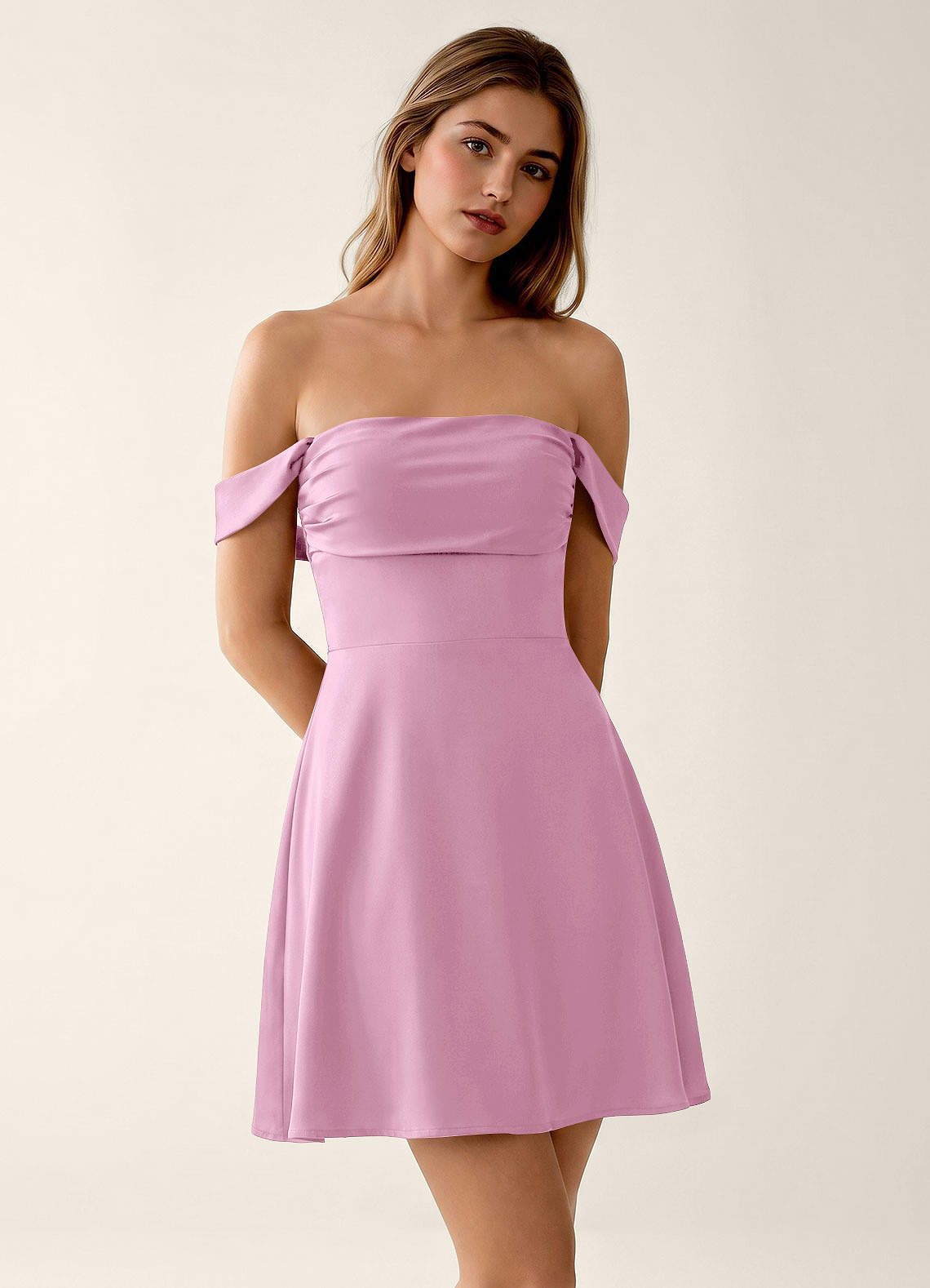 Sidonie A-Line Off-the-Shoulder Satin Prom Dress in Dusty Sage