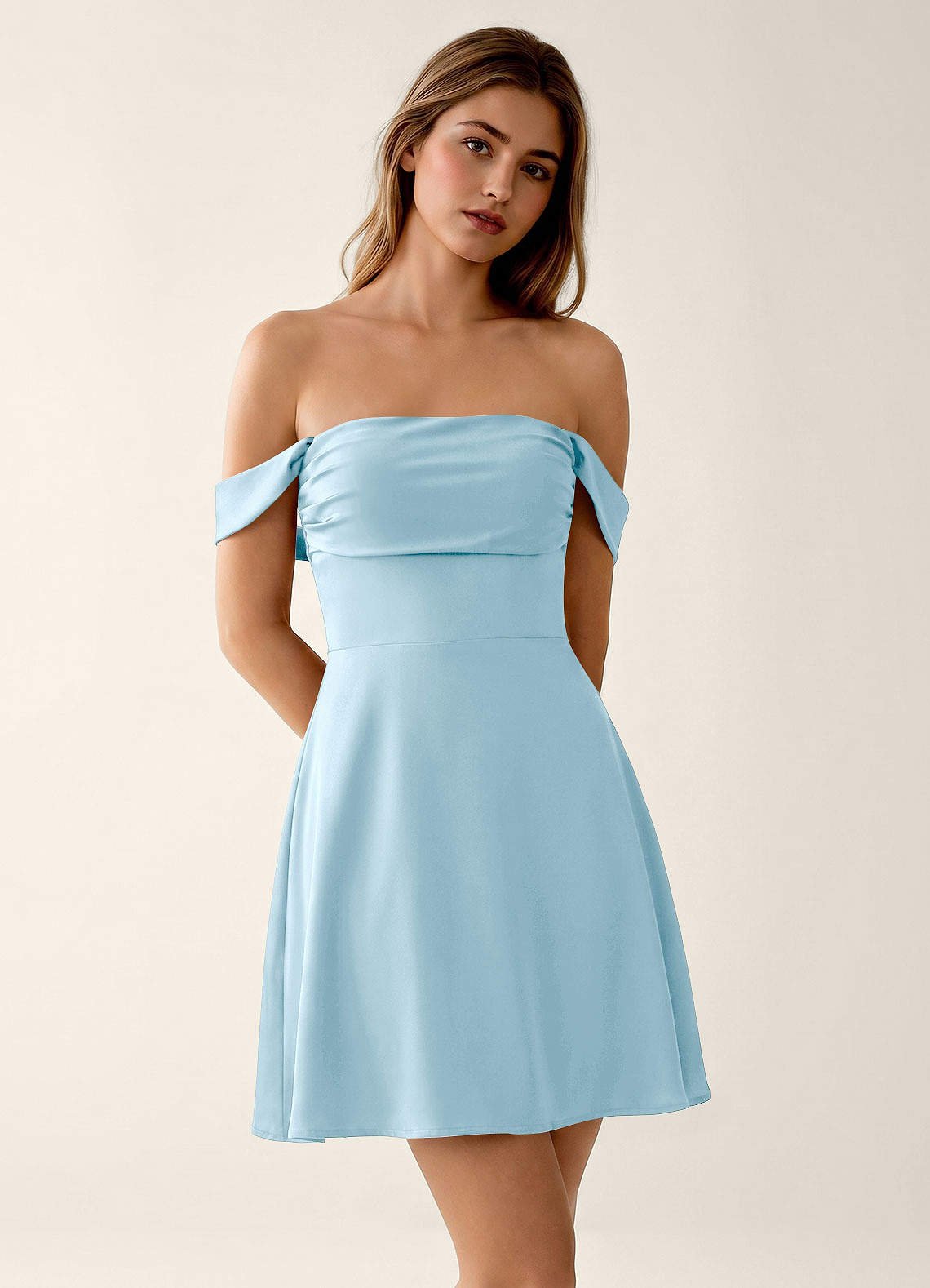 Sidonie A-Line Off-the-Shoulder Satin Prom Dress in Dusty Sage