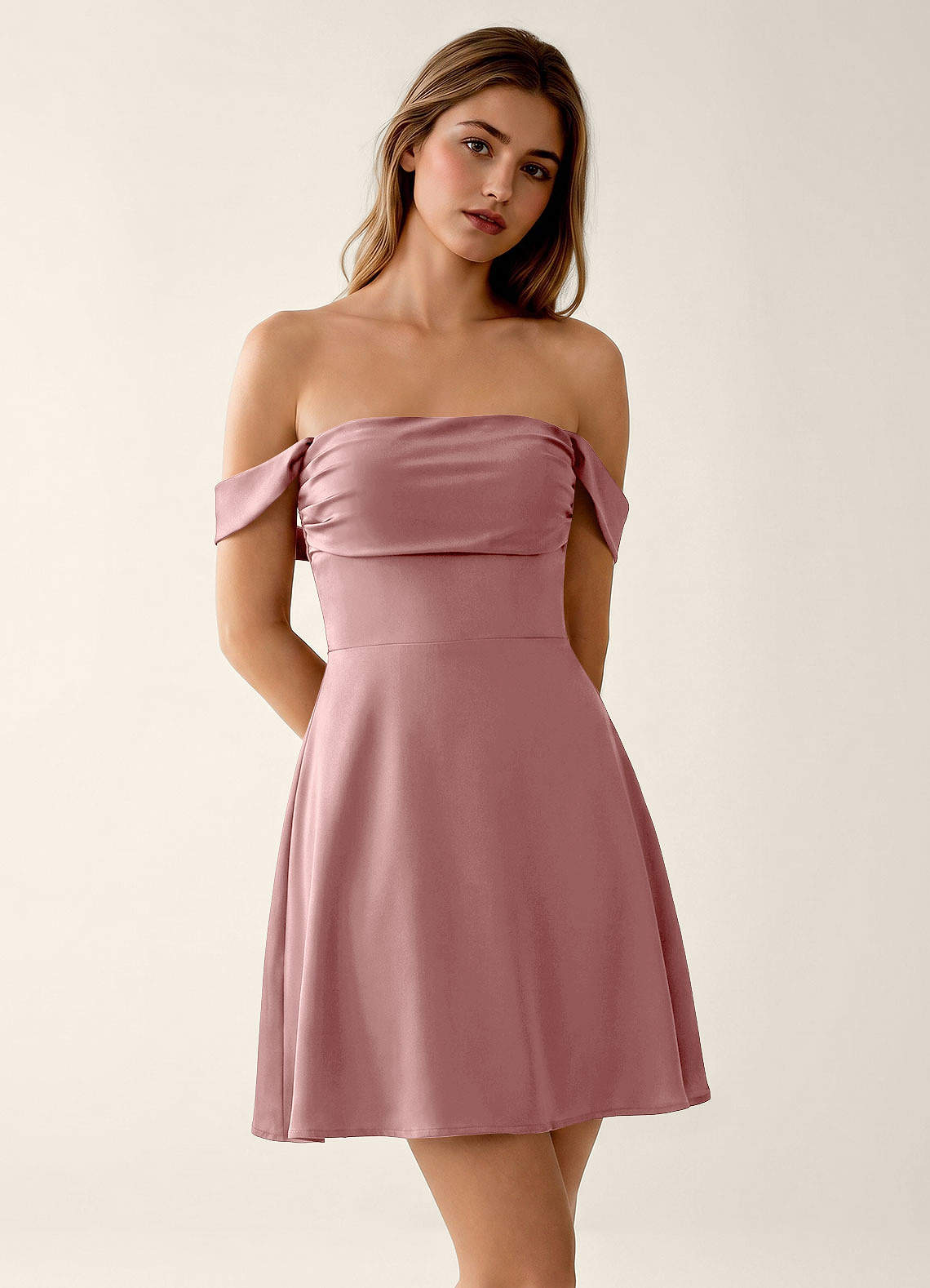 Sidonie A-Line Off-the-Shoulder Satin Prom Dress in Dusty Sage