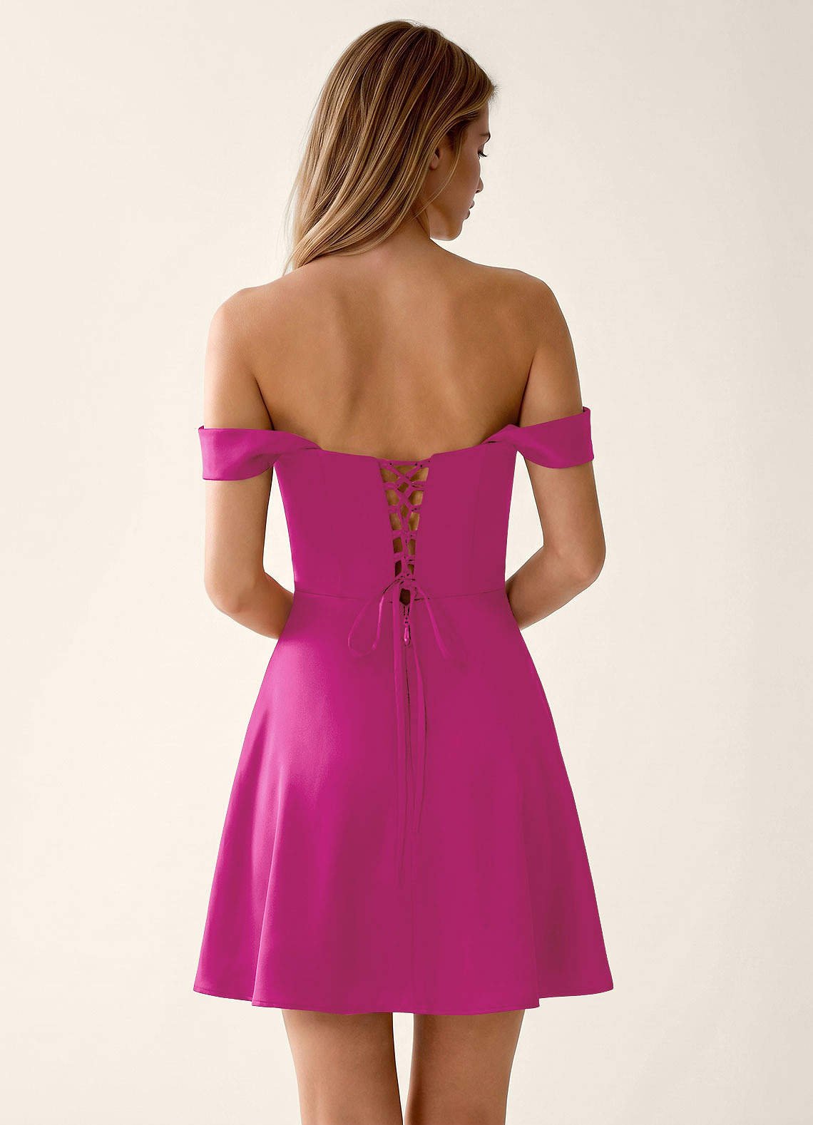 Sidonie A-Line Off-the-Shoulder Satin Prom Dress in Hot Pink