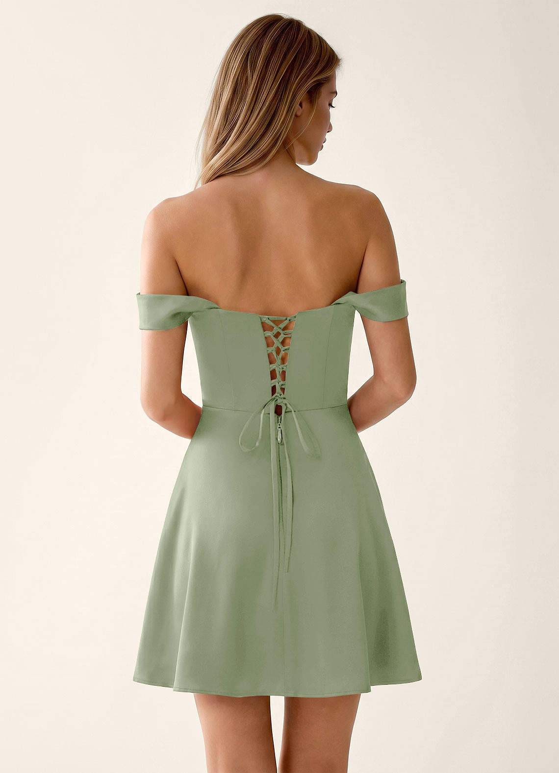 Sidonie A-Line Off-the-Shoulder Satin Prom Dress in Dusty Sage