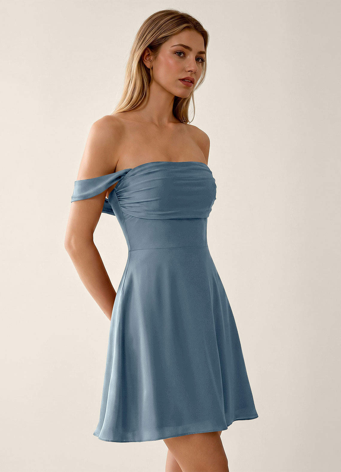 Sidonie A-Line Off-the-Shoulder Satin Prom Dress in Powder Blue