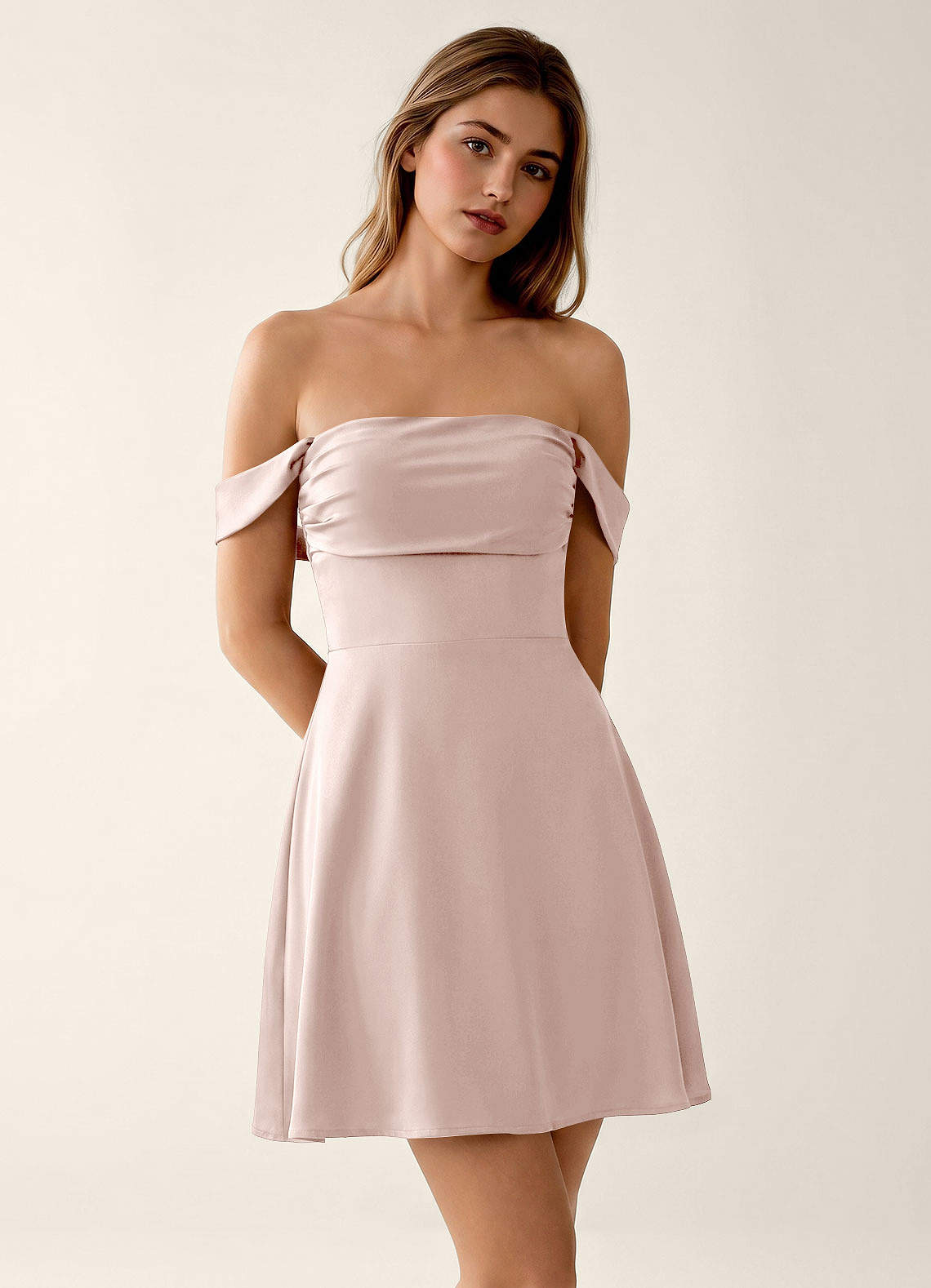 Sidonie A-Line Off-the-Shoulder Satin Prom Dress in Dusty Sage