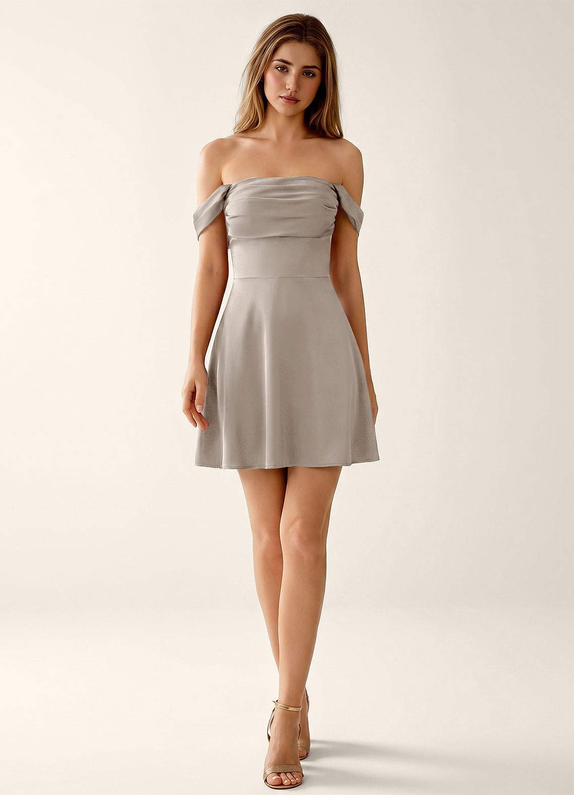 Sidonie A-Line Off-the-Shoulder Satin Prom Dress in Vanilla