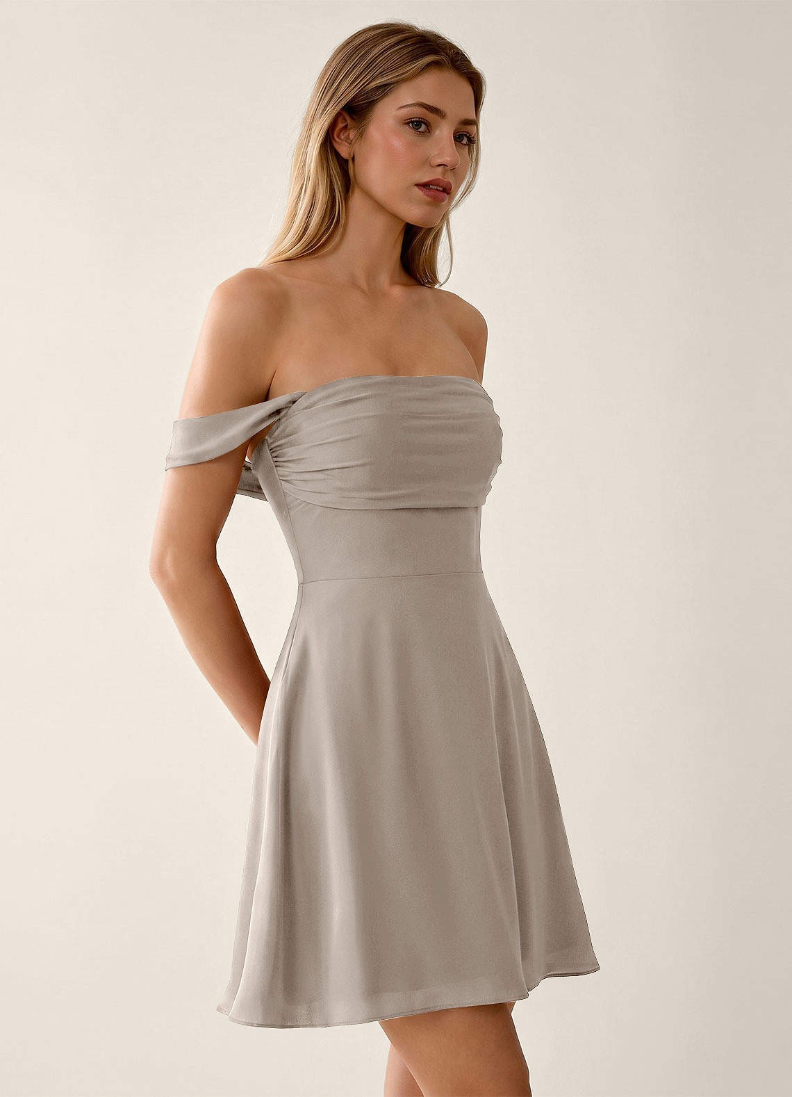 Sidonie A-Line Off-the-Shoulder Satin Prom Dress in Vanilla