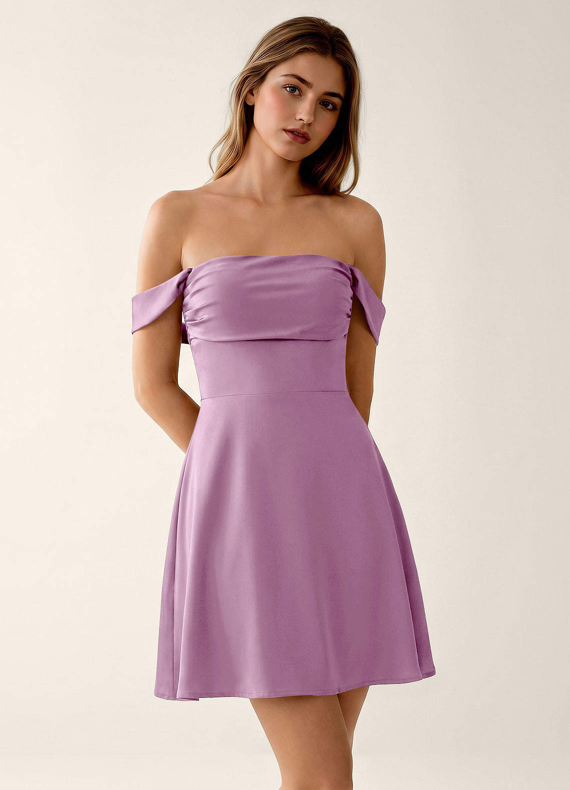 Sidonie A-Line Off-the-Shoulder Satin Prom Dress in Dusty Sage