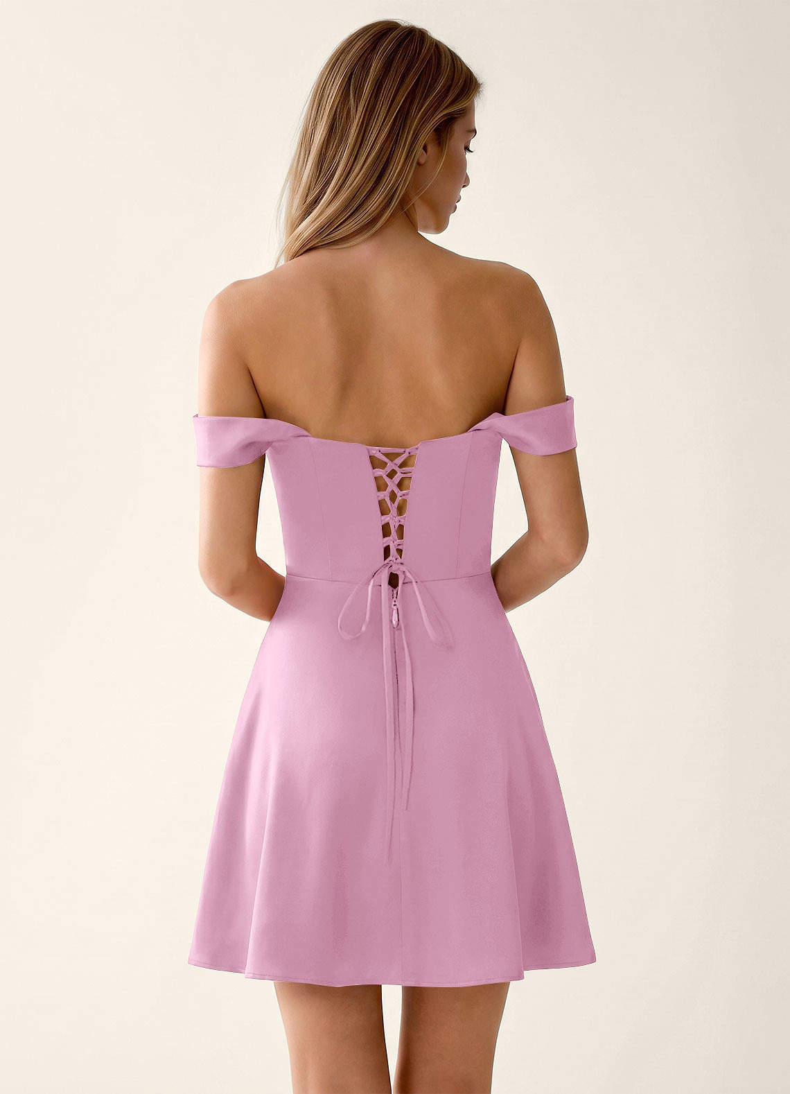 Sidonie A-Line Off-the-Shoulder Satin Prom Dress in candy pink