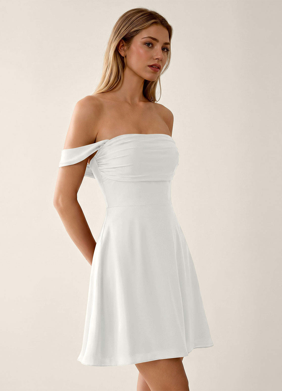 Sidonie A-Line Off-the-Shoulder Satin Prom Dress in White
