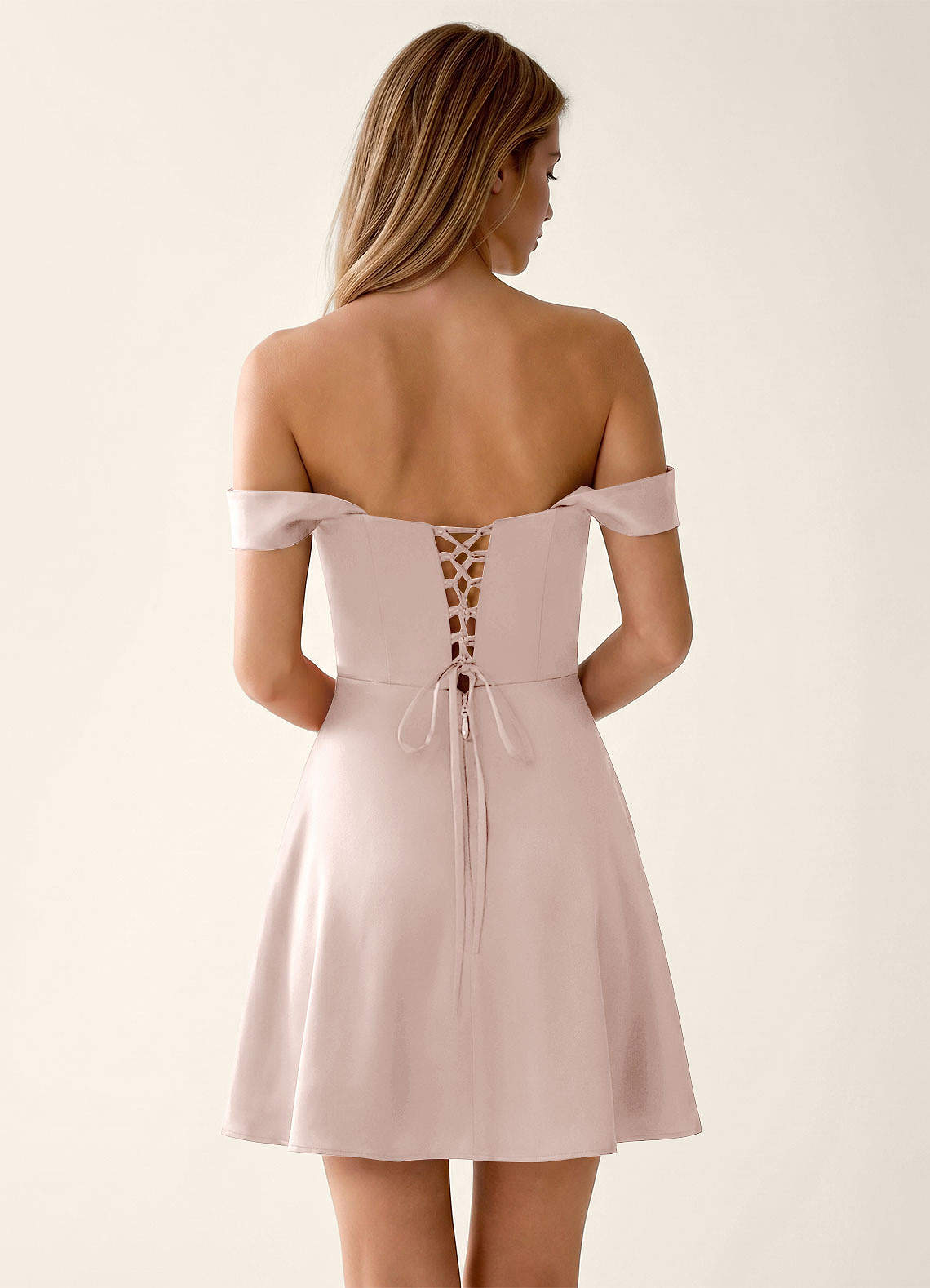 Sidonie A-Line Off-the-Shoulder Satin Prom Dress in Powder Pink
