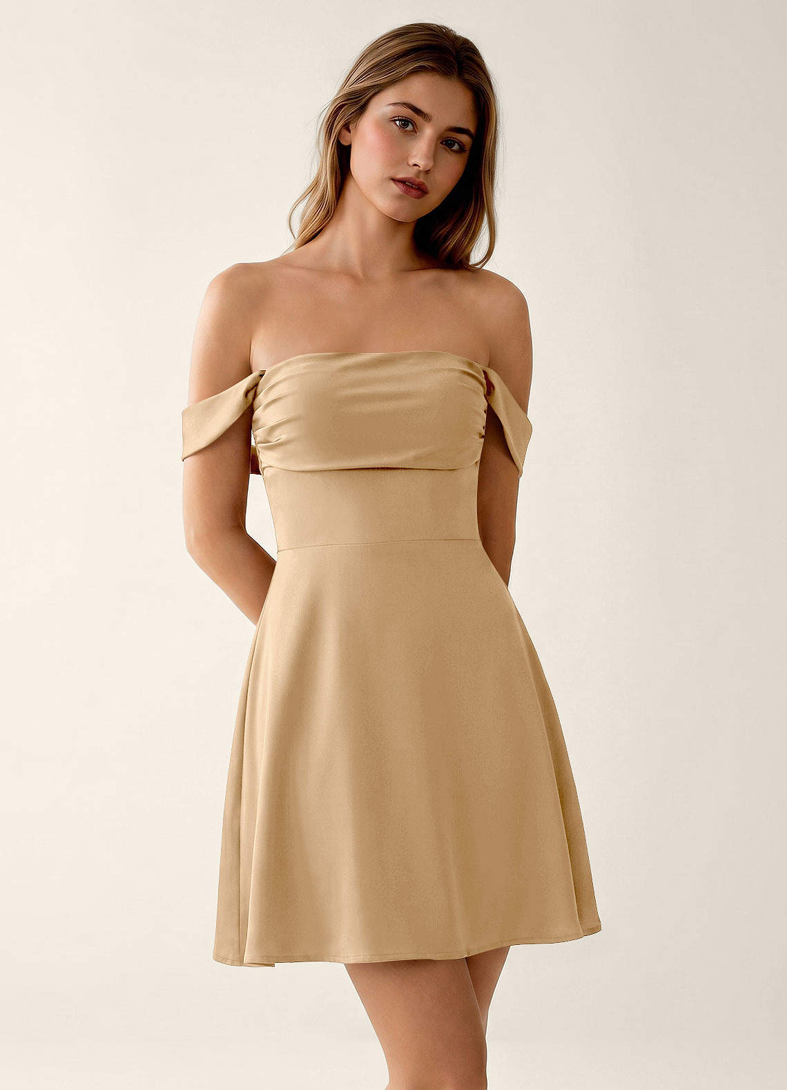Sidonie A-Line Off-the-Shoulder Satin Prom Dress in Dusty Sage