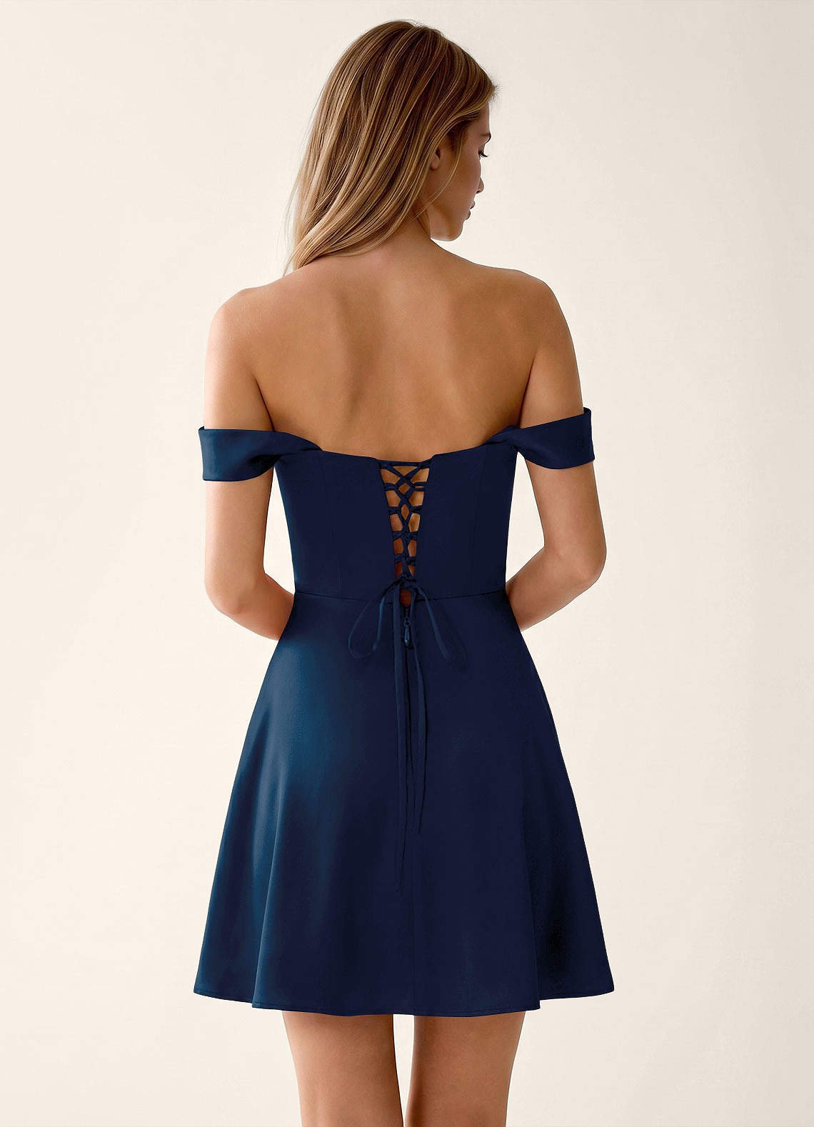 Sidonie A-Line Off-the-Shoulder Satin Prom Dress in Navy