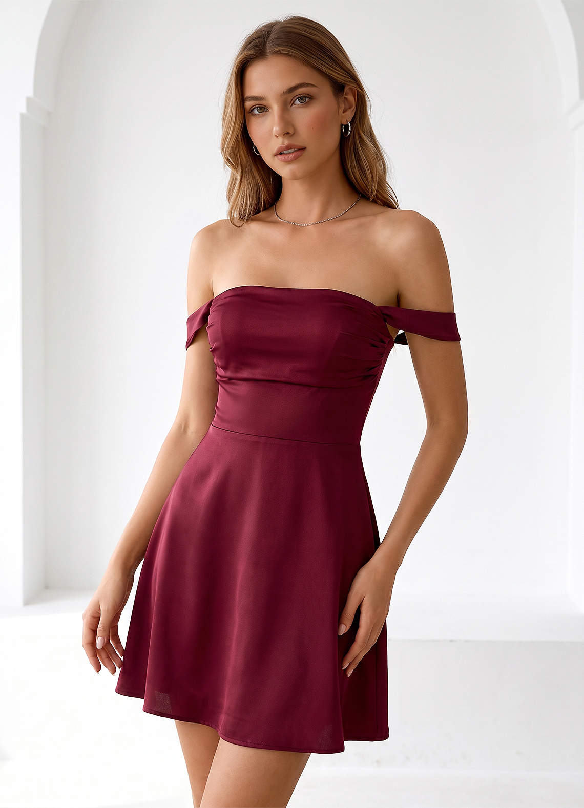 Sidonie A-Line Off-the-Shoulder Satin Prom Dress in Dusty Sage