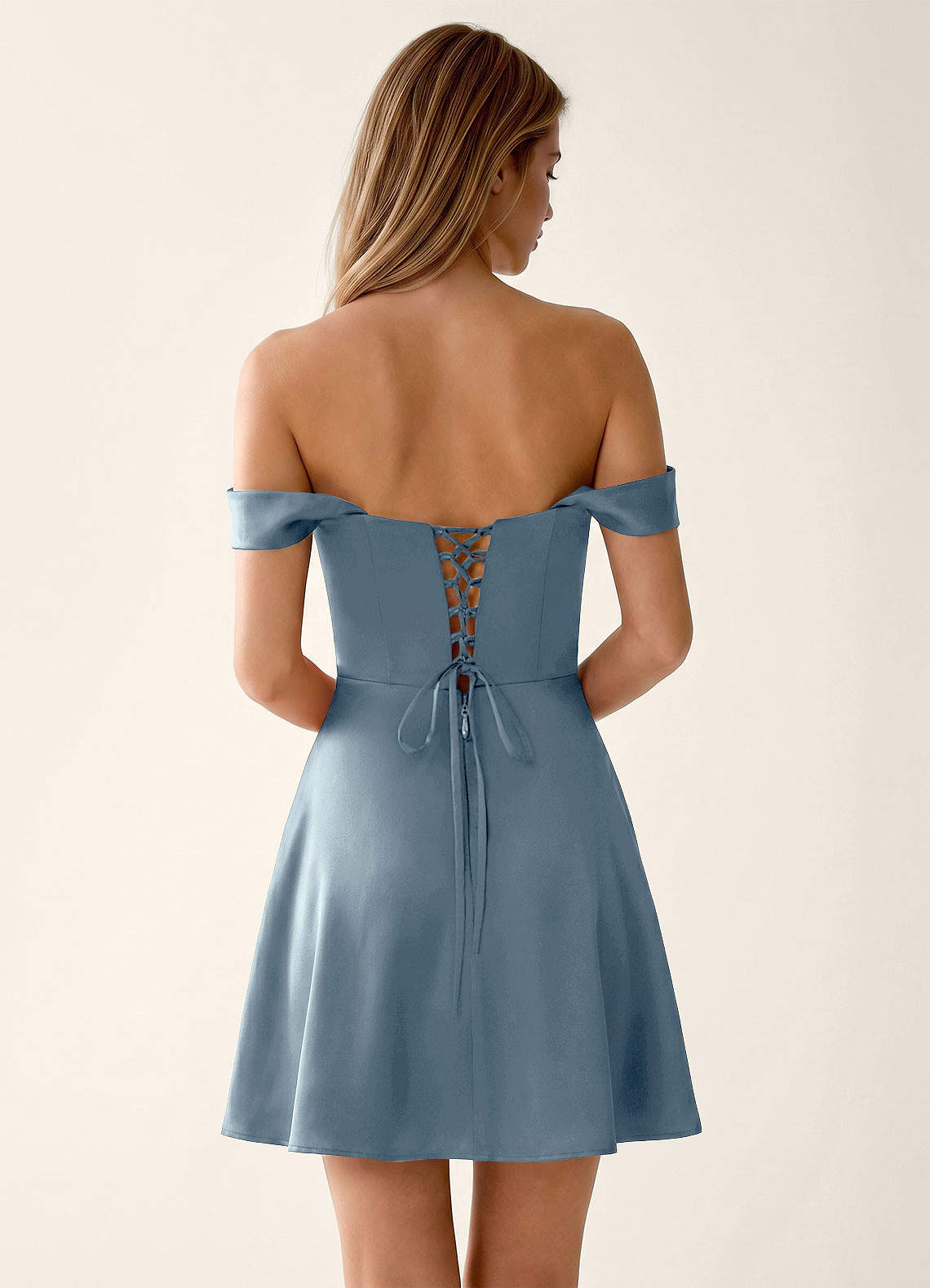 Sidonie A-Line Off-the-Shoulder Satin Prom Dress in Powder Blue