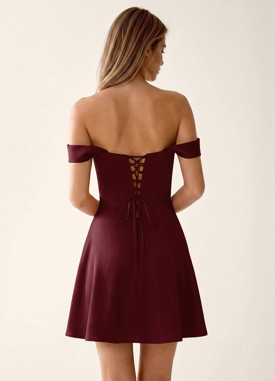 Sidonie A-Line Off-the-Shoulder Satin Prom Dress in Wine