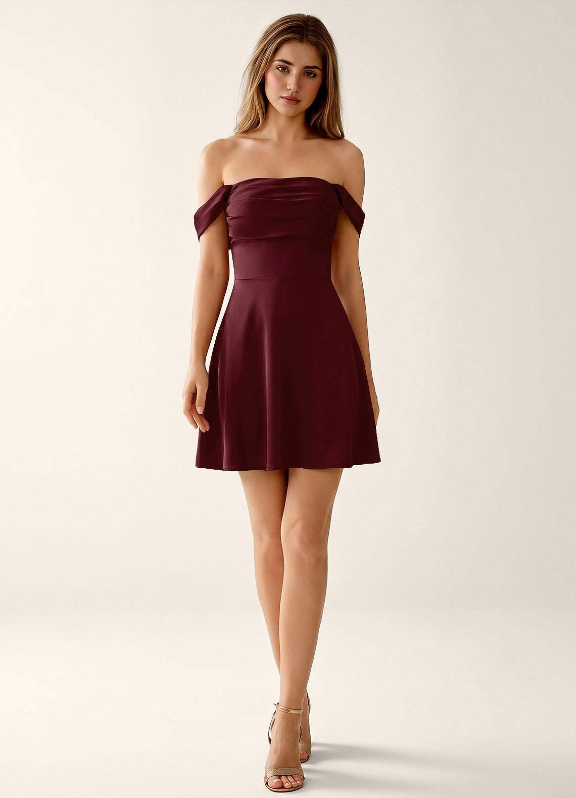 Sidonie A-Line Off-the-Shoulder Satin Prom Dress in Wine
