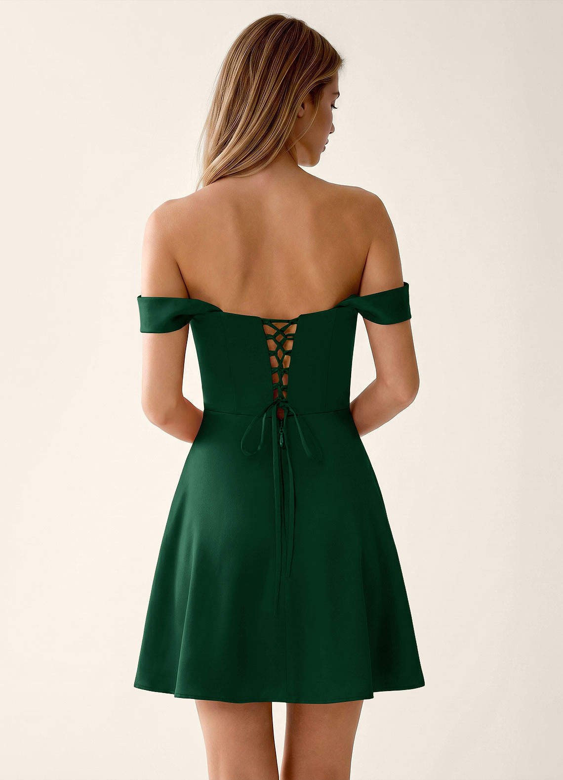 Sidonie A-Line Off-the-Shoulder Satin Prom Dress in Emerald Green