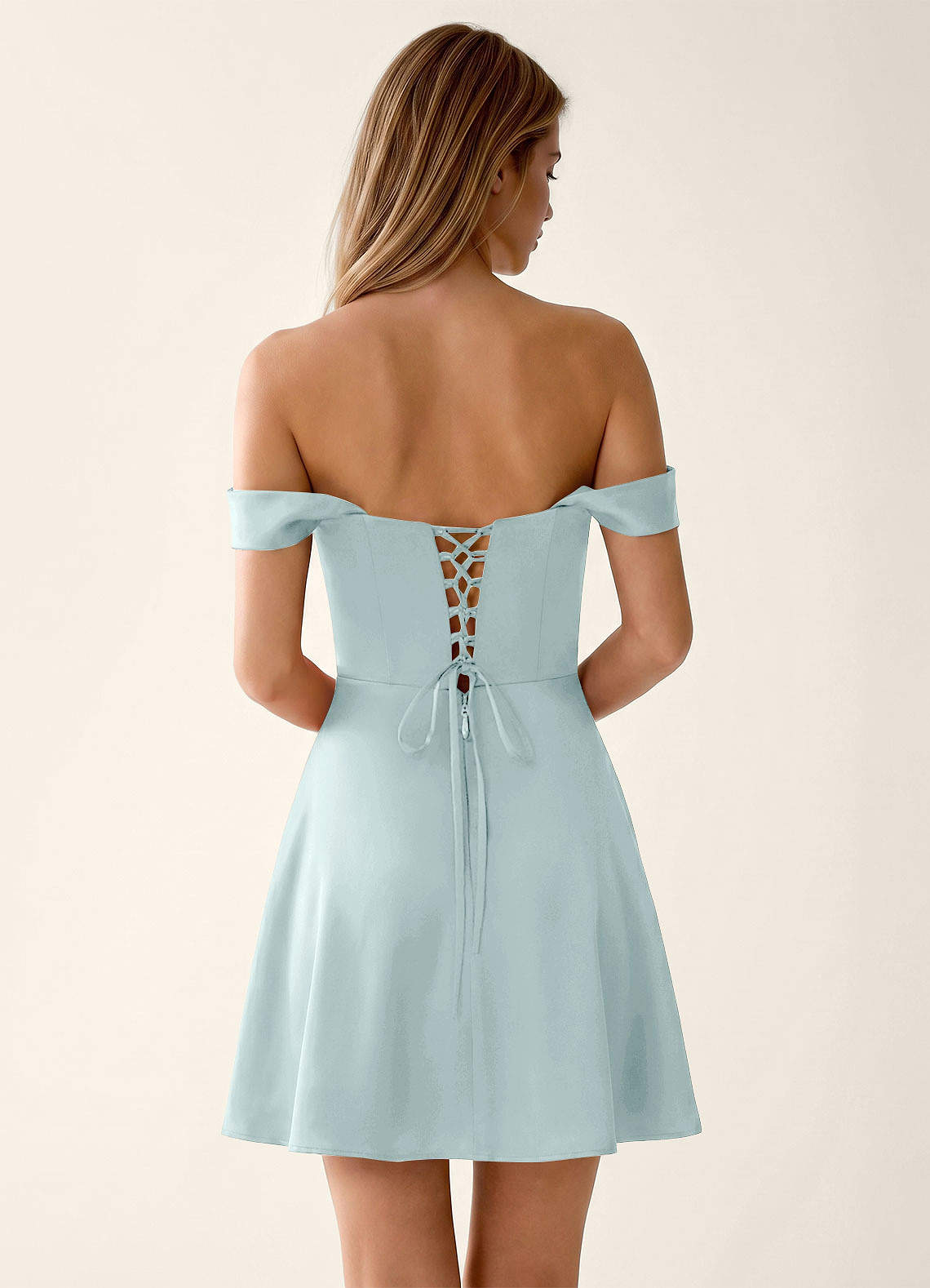 Sidonie A-Line Off-the-Shoulder Satin Prom Dress in Mist