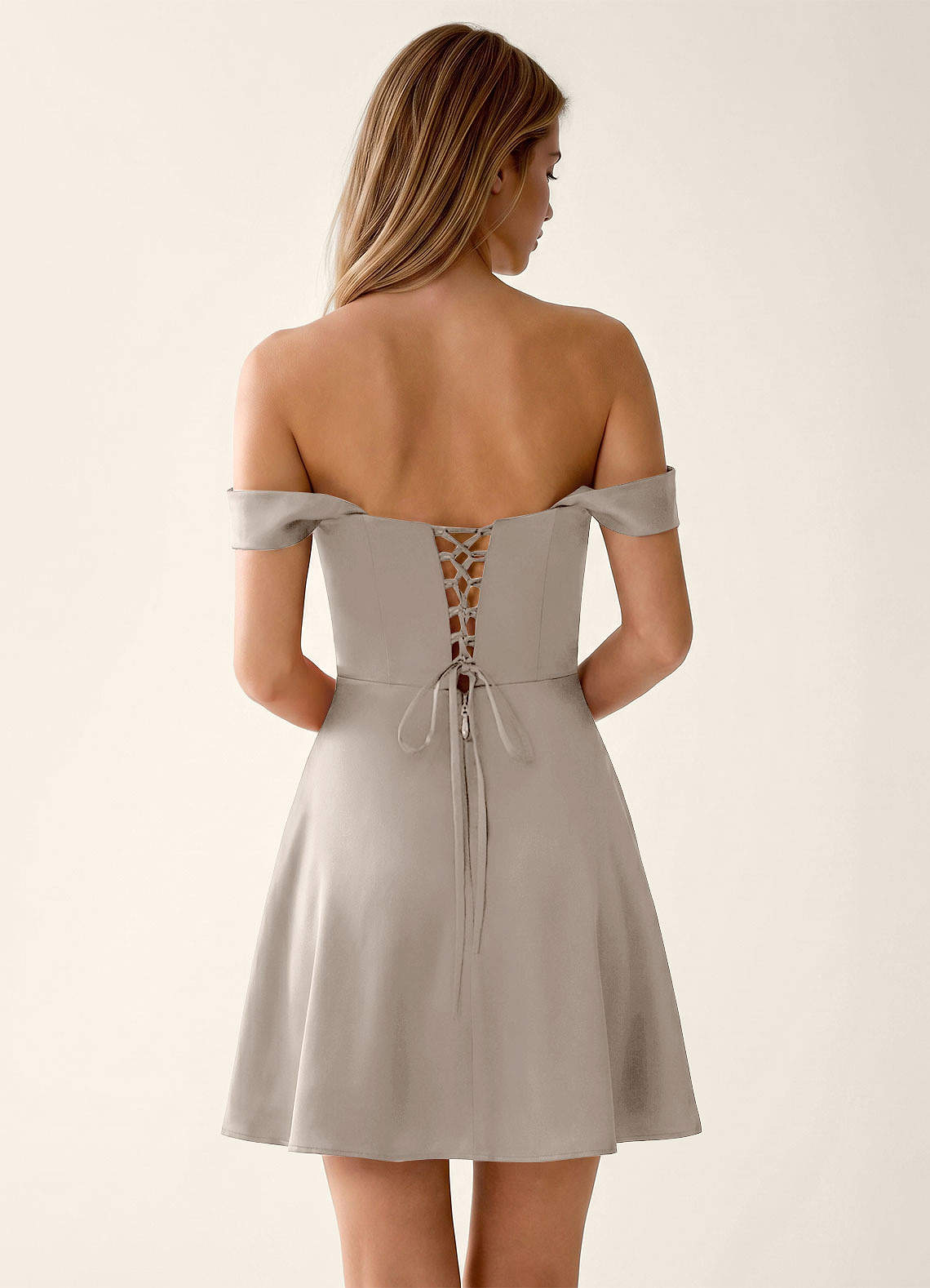 Sidonie A-Line Off-the-Shoulder Satin Prom Dress in Vanilla