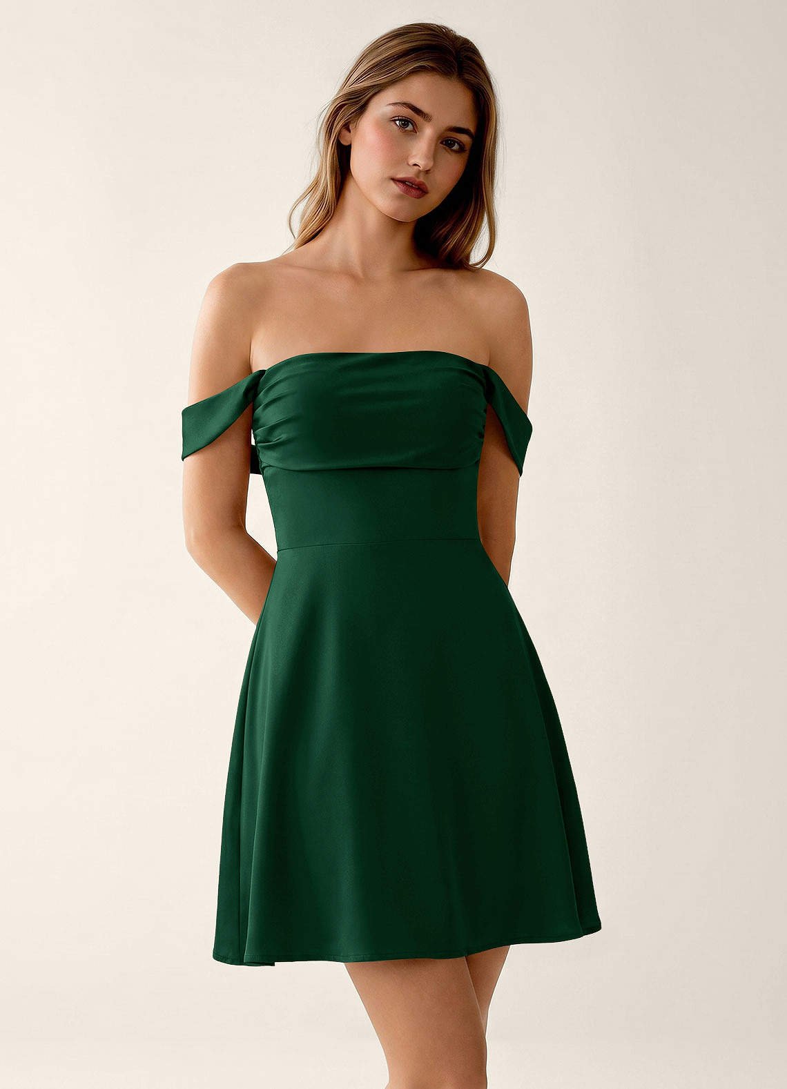 Sidonie A-Line Off-the-Shoulder Satin Prom Dress in Dusty Sage
