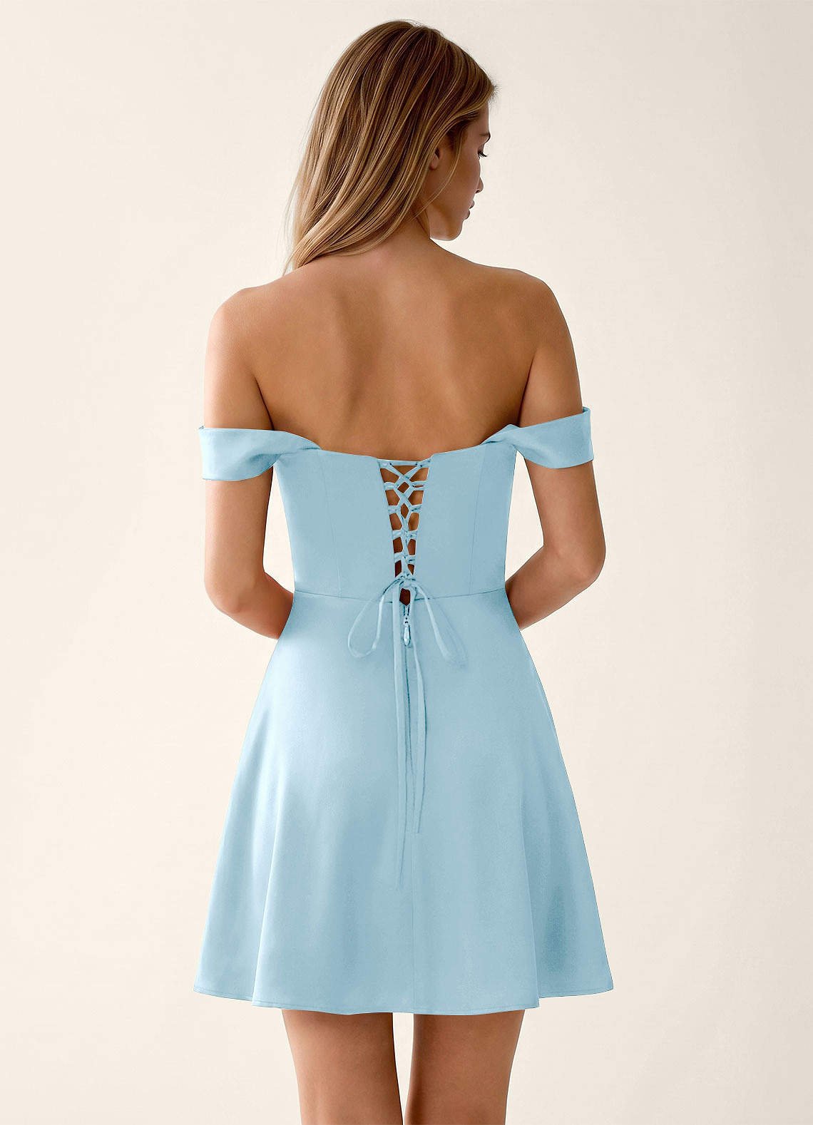 Sidonie A-Line Off-the-Shoulder Satin Prom Dress in Sky Blue