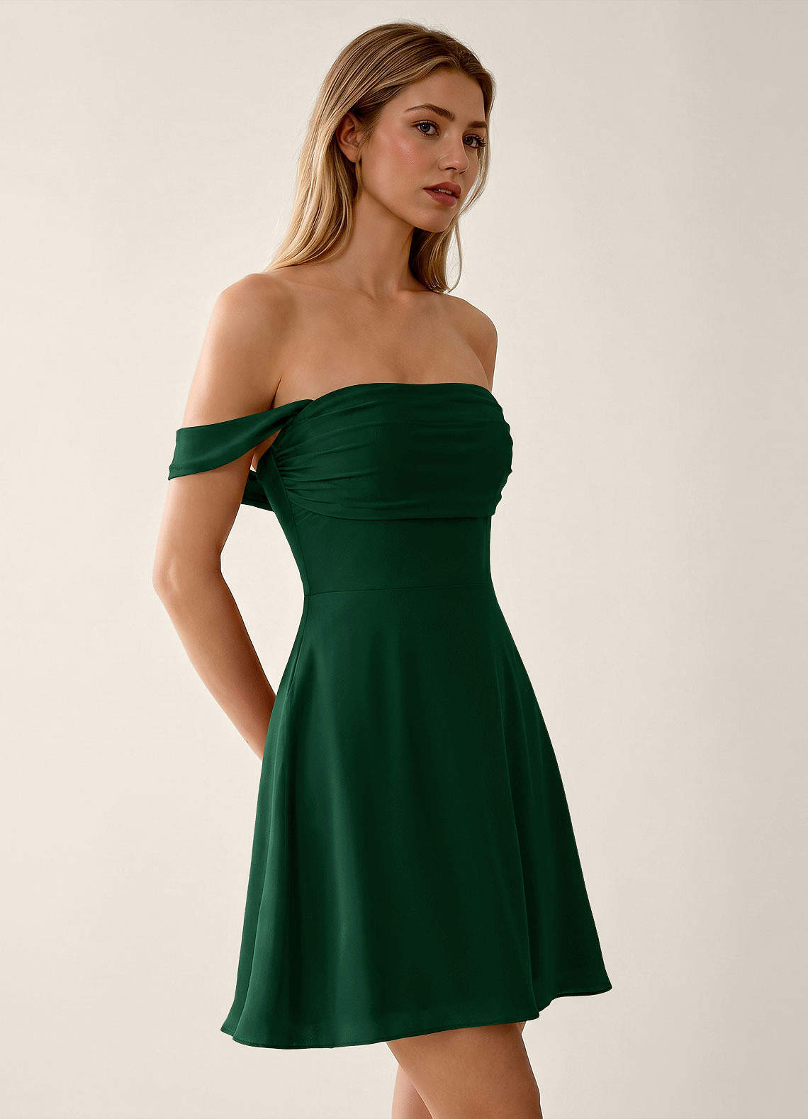 Sidonie A-Line Off-the-Shoulder Satin Prom Dress in Emerald Green