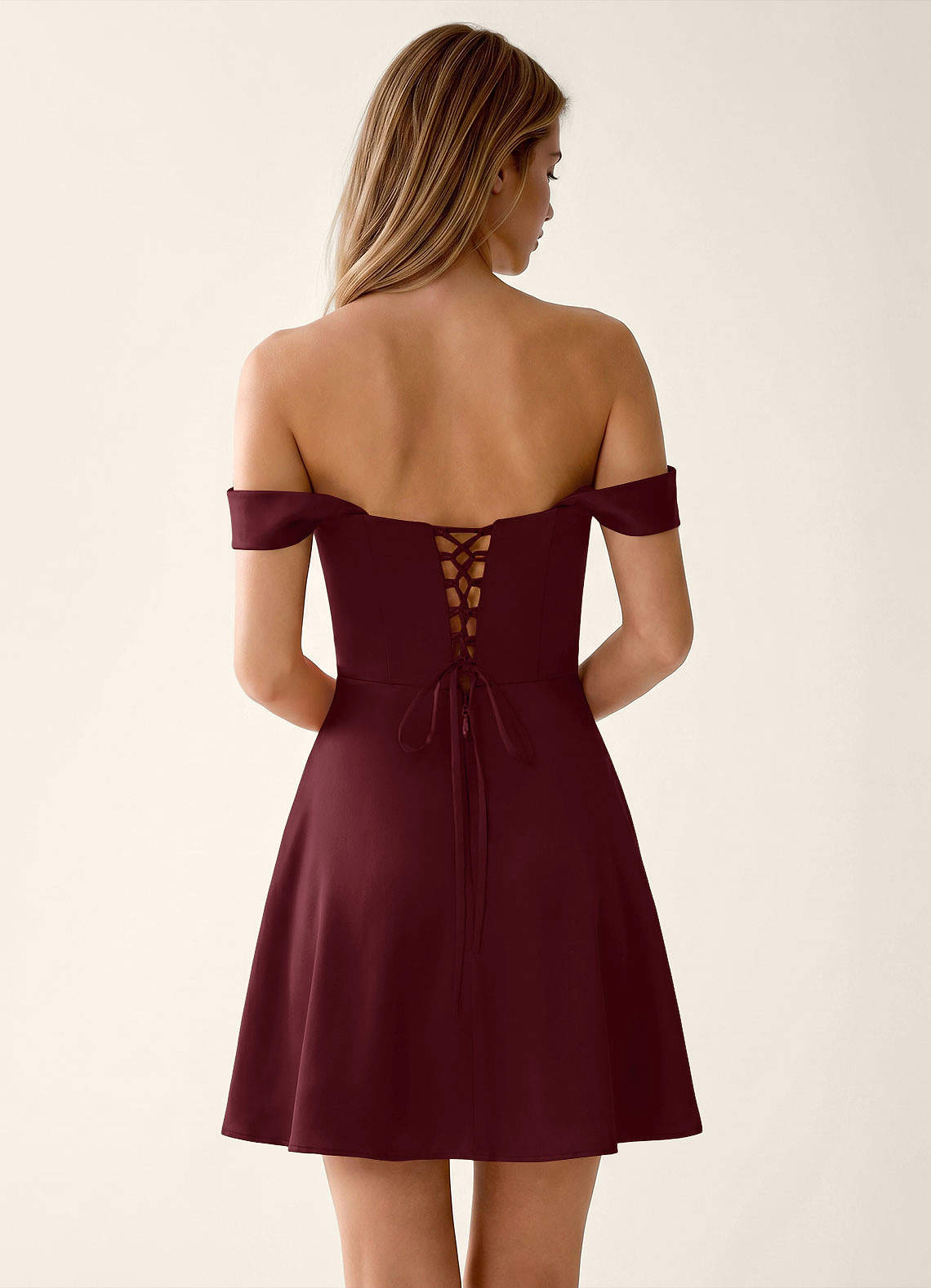 Sidonie A-Line Off-the-Shoulder Satin Prom Dress in Cabernet