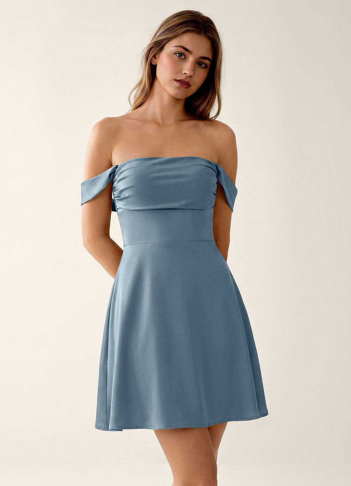 Sidonie A-Line Off-the-Shoulder Satin Prom Dress in Dusty Sage