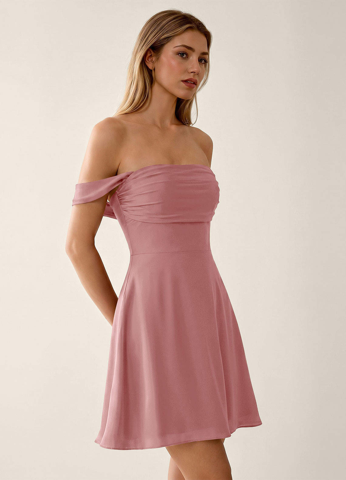 Sidonie A-Line Off-the-Shoulder Satin Prom Dress in Dusty Rose
