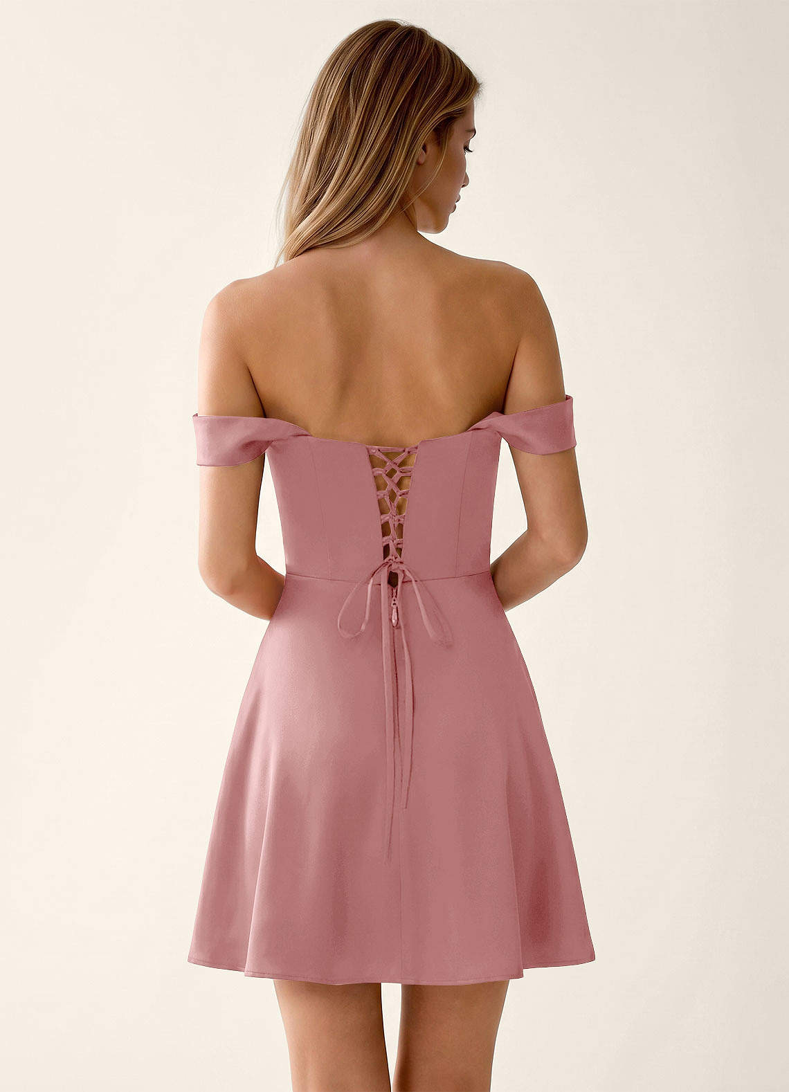 Sidonie A-Line Off-the-Shoulder Satin Prom Dress in Dusty Rose