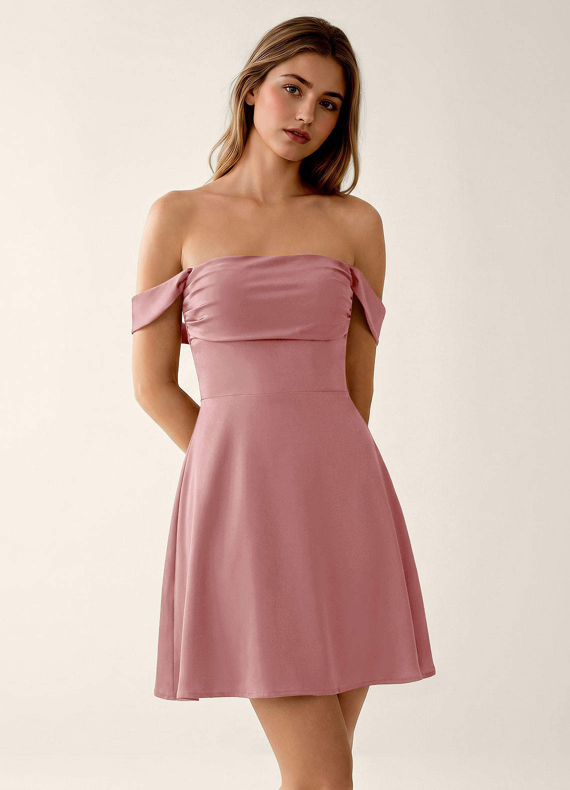 Sidonie A-Line Off-the-Shoulder Satin Prom Dress in Dusty Sage