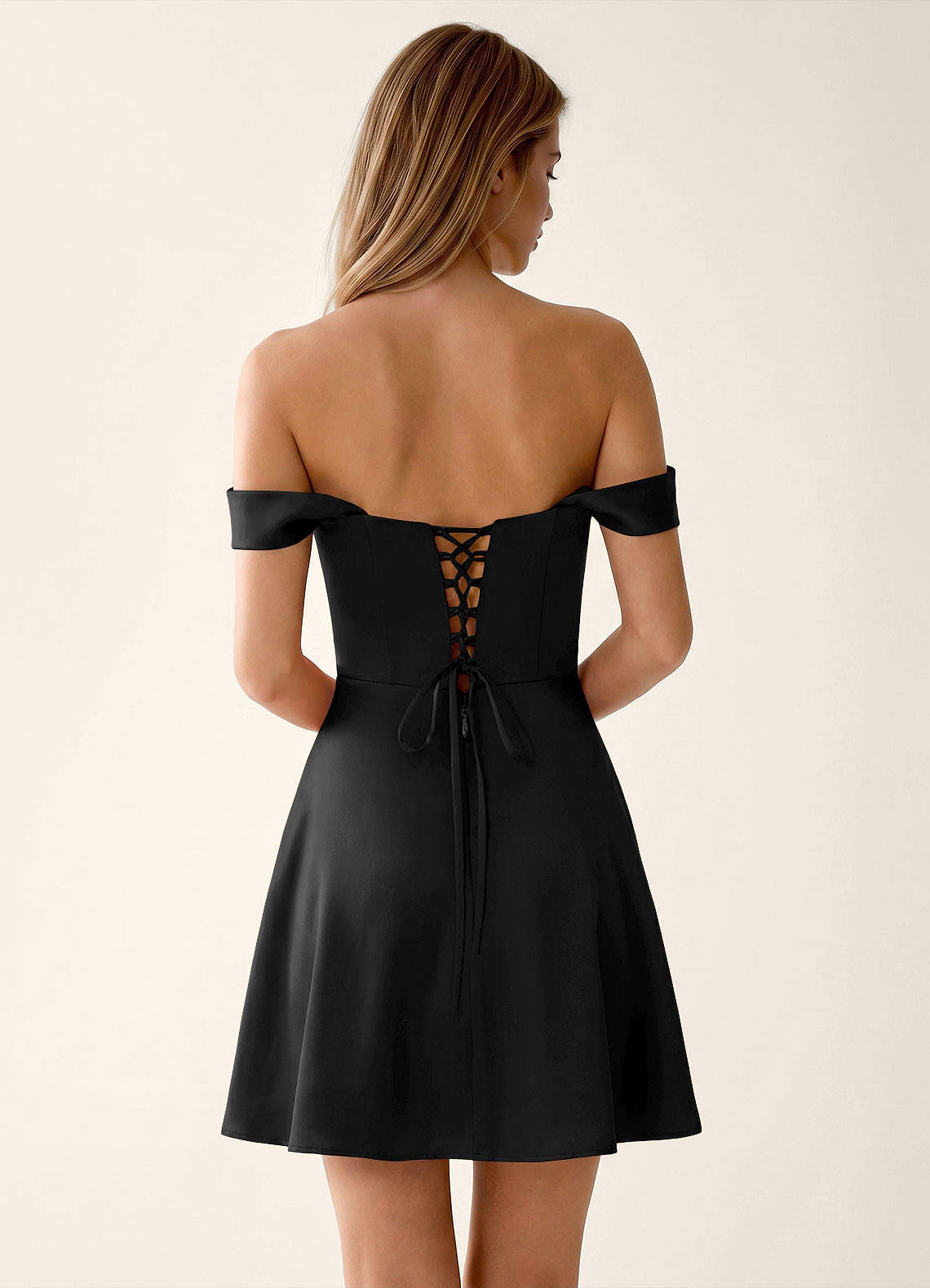 Sidonie A-Line Off-the-Shoulder Satin Prom Dress in black
