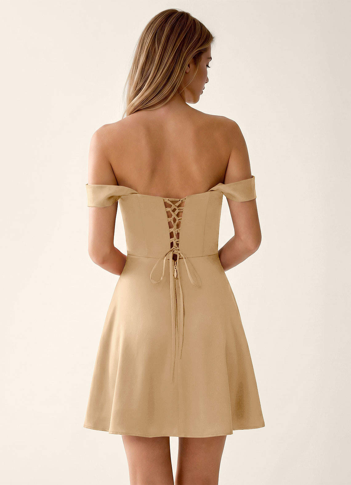Sidonie A-Line Off-the-Shoulder Satin Prom Dress in Champagne