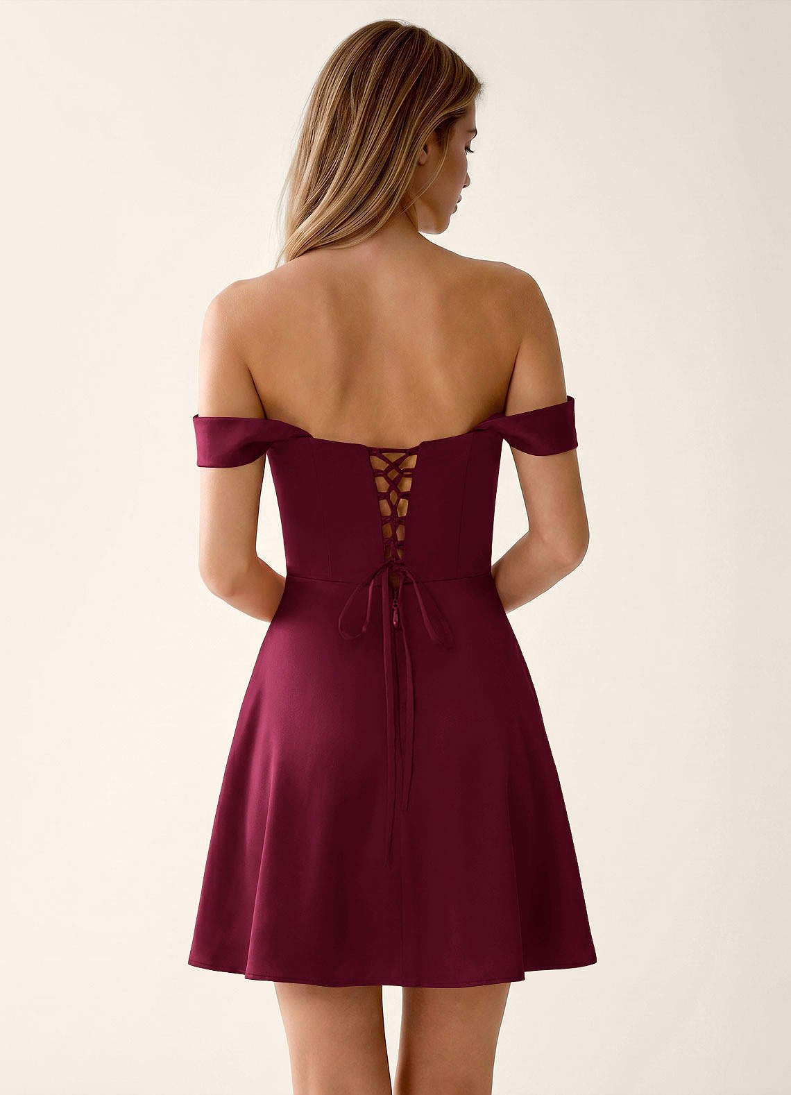 Sidonie A-Line Off-the-Shoulder Satin Prom Dress in Burgundy