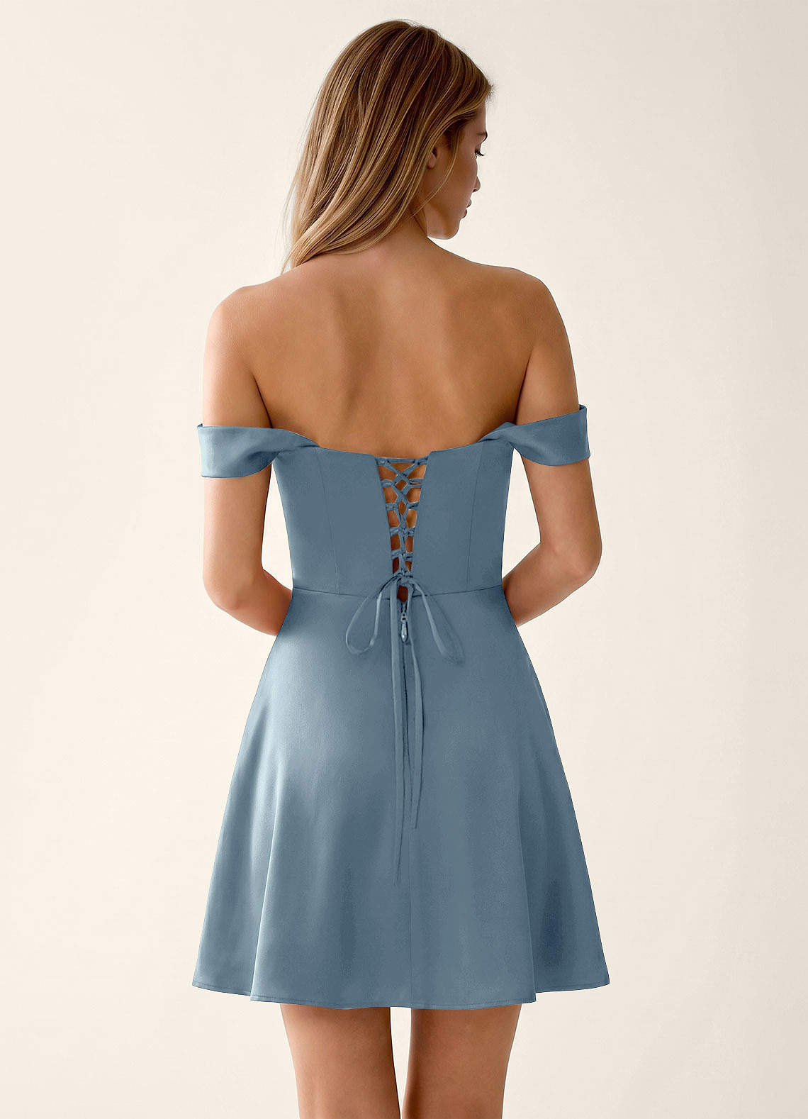 Sidonie A-Line Off-the-Shoulder Satin Prom Dress in Dusty Blue