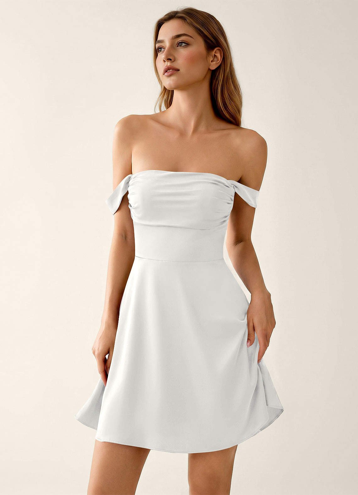 Sidonie A-Line Off-the-Shoulder Satin Prom Dress in White